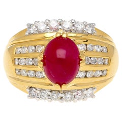 GIA Cert. 3.93 Carat No Heat Ruby & Diamond Vintage Cocktail Ring