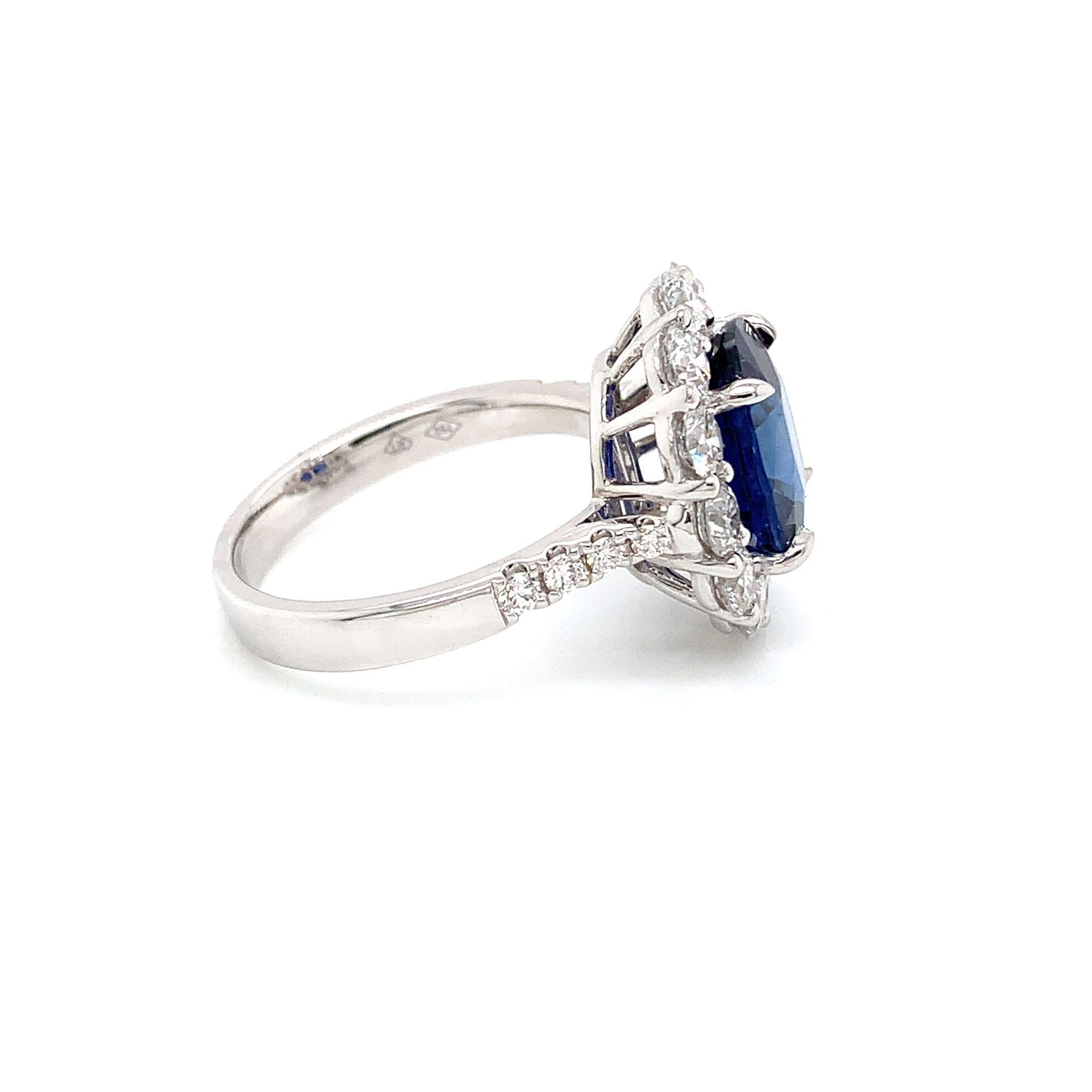 Oval Cut GIA Cert. 4.12 Carat Oval Blue Sapphire & Diamond Ring in 18 Karat White Gold