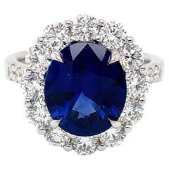 GIA Cert. 4.12 Carat Oval Blue Sapphire & Diamond Ring in 18 Karat White Gold