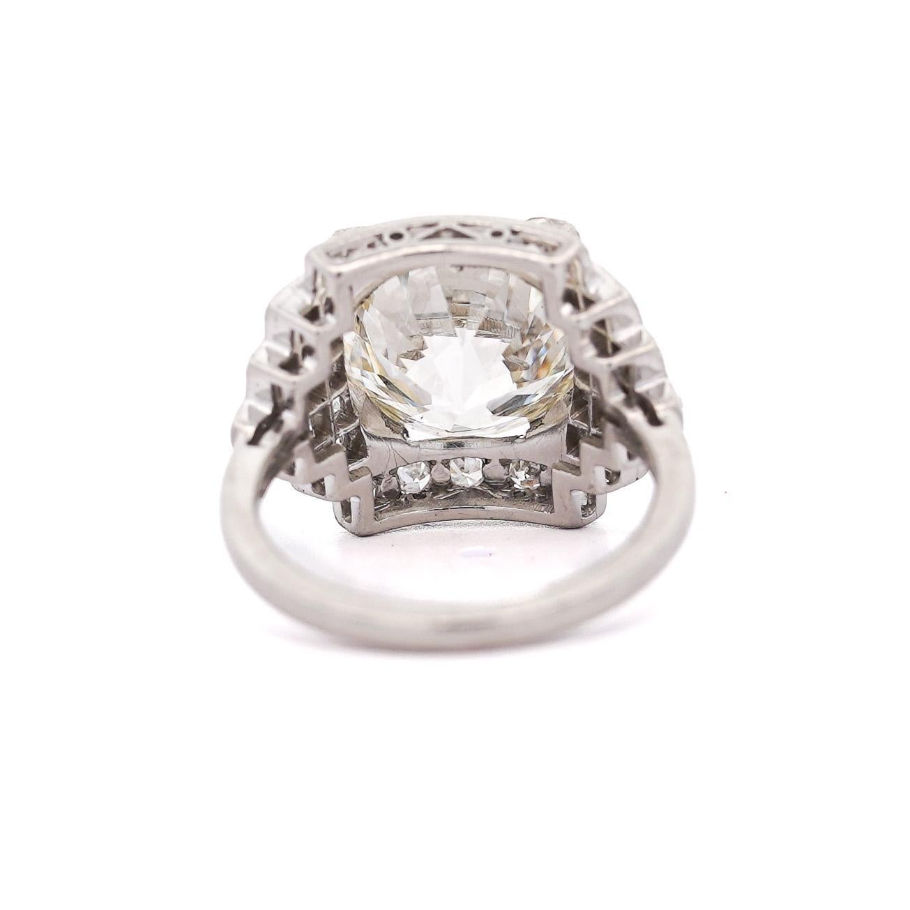 GIA Cert. 5.01 Carat Old Euro Cut Diamond Edwardian Antique Platinum Ring For Sale 3
