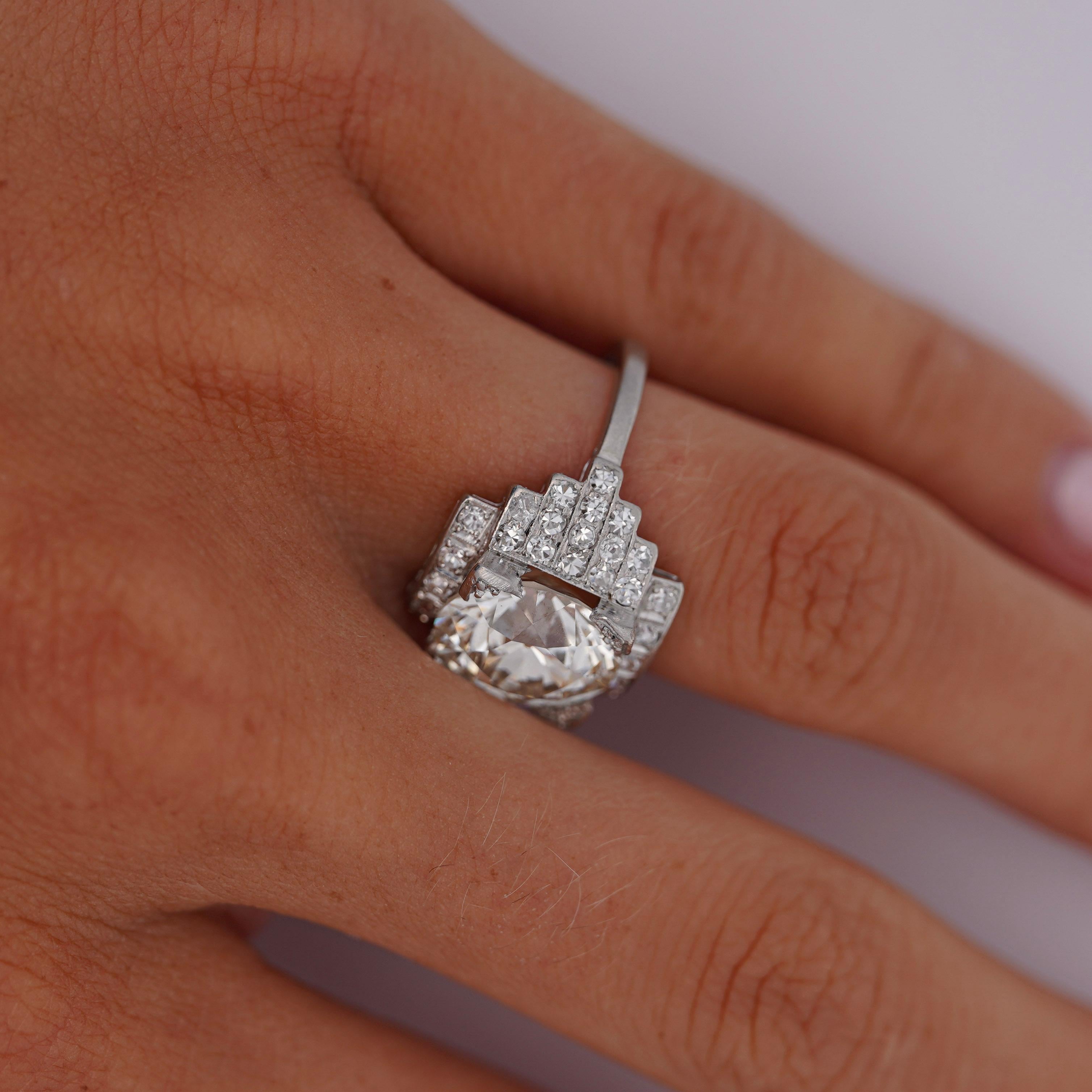 GIA Cert. 5.01 Carat Old Euro Cut Diamond Edwardian Antique Platinum Ring For Sale 5