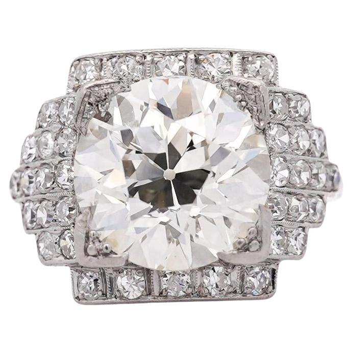 GIA Cert. 5.01 Carat Old Euro Cut Diamond Edwardian Antique Platinum Ring For Sale