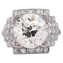 GIA Cert. 5.01 Carat Old Euro Cut Diamond Edwardian Antique Platinum Ring
