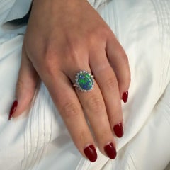 GIA Cert. 5.10 Carat Untreated Black Opal Diamond Halo Platinum Starburst Ring