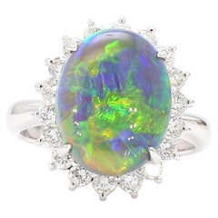 GIA Cert. 5.10 Carat Untreated Black Opal Diamond Halo Platinum Starburst Ring