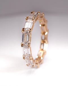 GIA Cert. 5.20Ct Emerald Cut Diamond 18K Yellow East-West Eternity Wedding Band