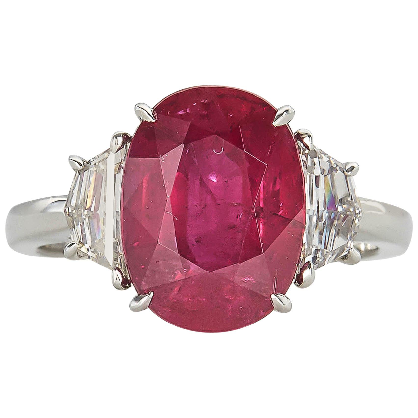 GIA cert 5.33 Carat Ruby Diamond Platinum Cocktail Ring