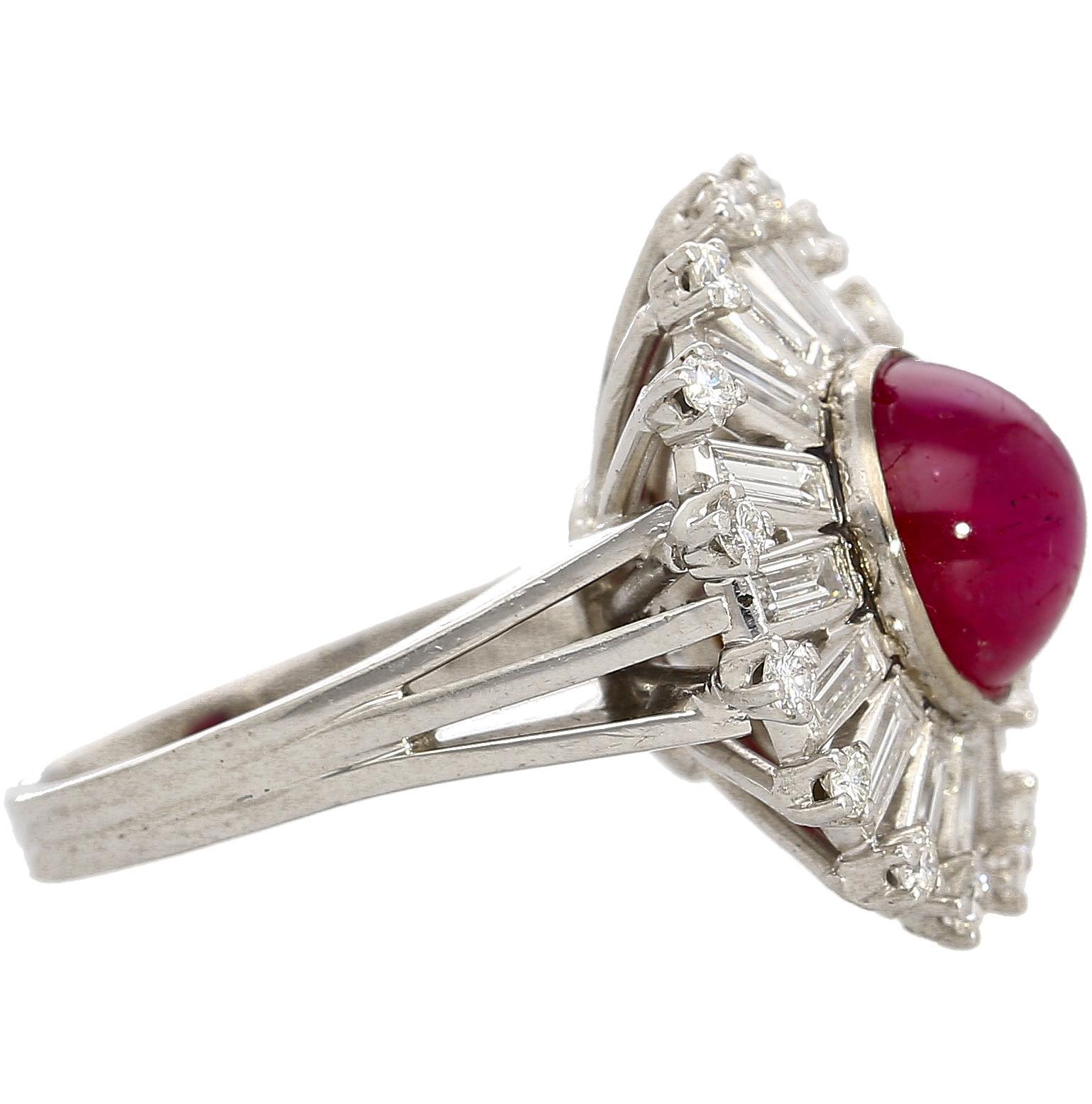 GIA Cert. 7.40 Carat Purplish Red Star Ruby & Diamond Art Deco Ballerina Ring For Sale 1