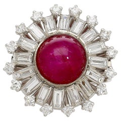 GIA Cert. 7.40 Carat Purplish Red Star Ruby & Diamond Art Deco Ballerina Ring