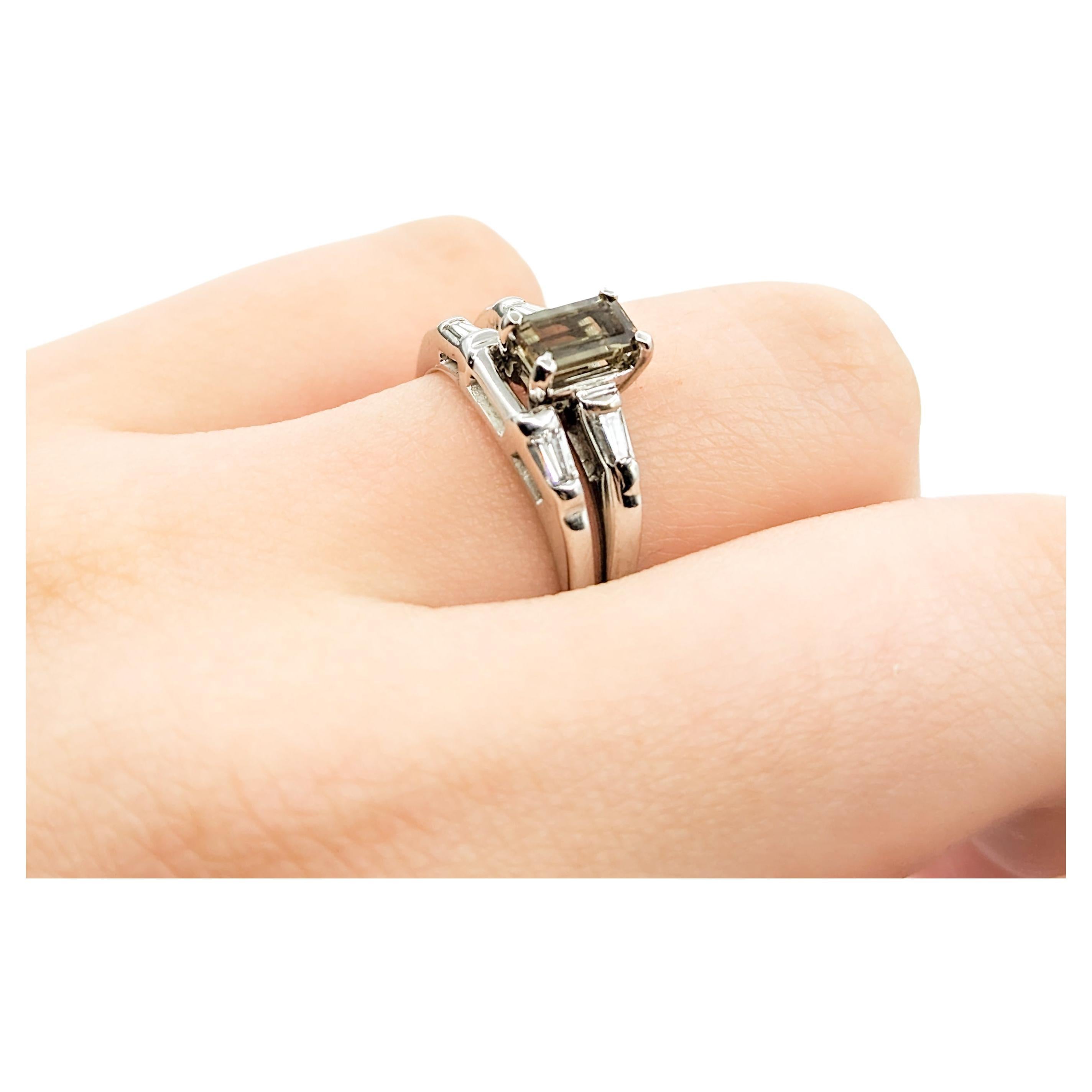GIA Cert .77ct Alexandrit & Diamant Vintage Hochzeit Set in Weißgold (Smaragdschliff)