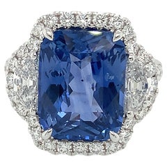 GIA Cert. 8.34 Carat Ceylon Sapphire & Diamond Ring in 18 Karat White Gold