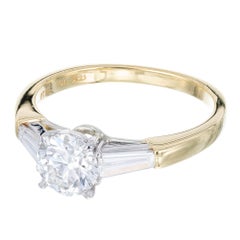 GIA Certified .90 Carat Diamond Baguette Three-Stone Gold Platinum Ring