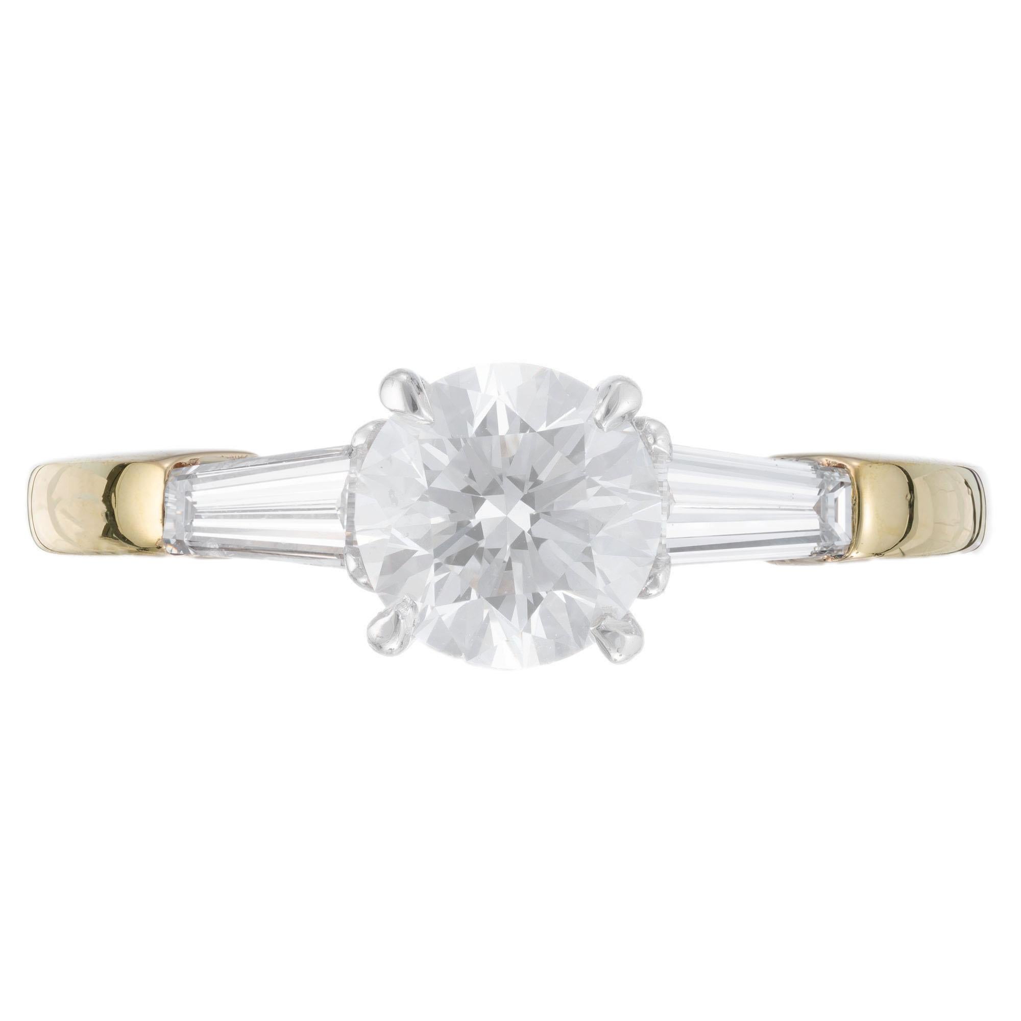 Women's GIA Certified .90 Carat Diamond Baguette Three-Stone Gold Platinum Ring For Sale