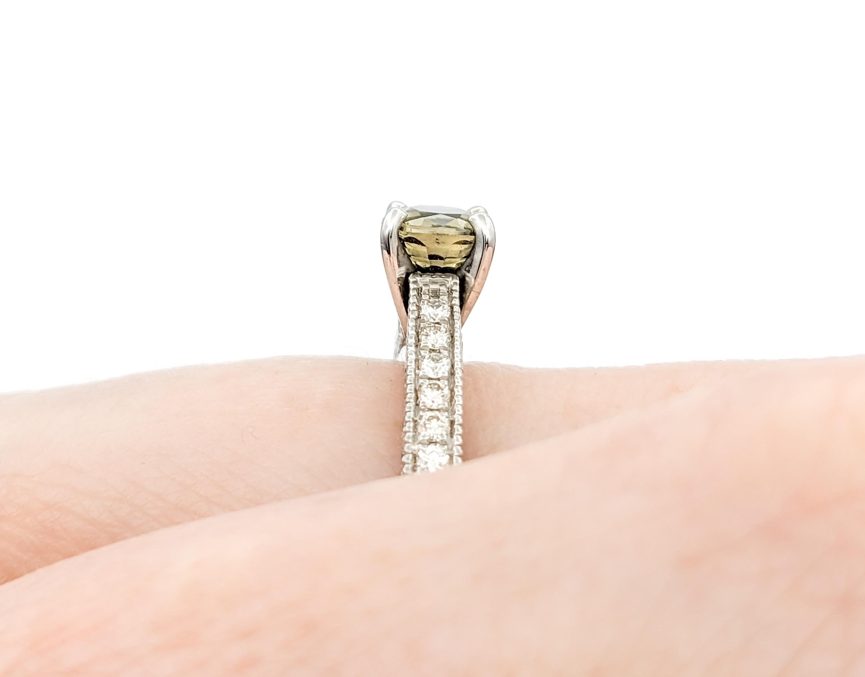 Contemporary GIA Cert .91ct Alexandrite & Diamond Ring in Platinum For Sale