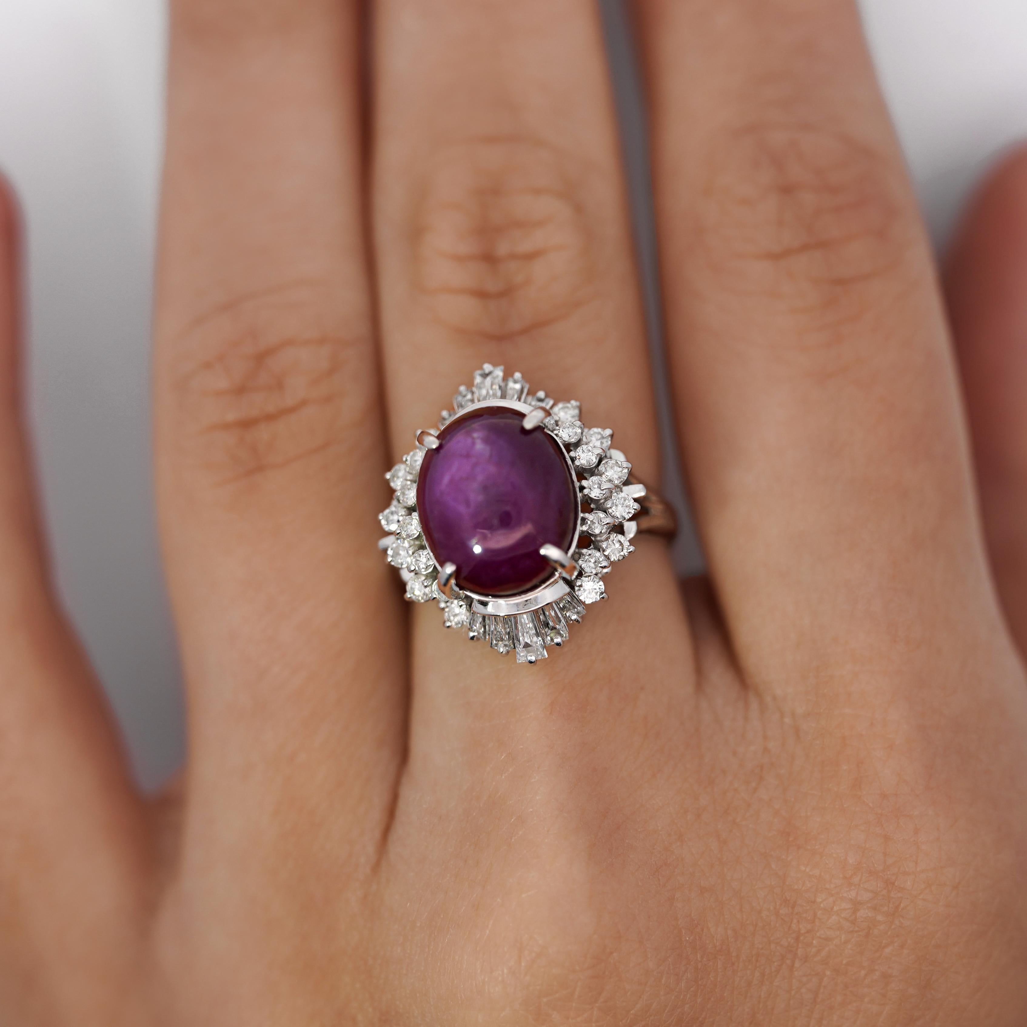 Women's GIA Cert. 9.72 Carat No Heat Star Ruby & Diamond Platinum Cocktail Ring For Sale