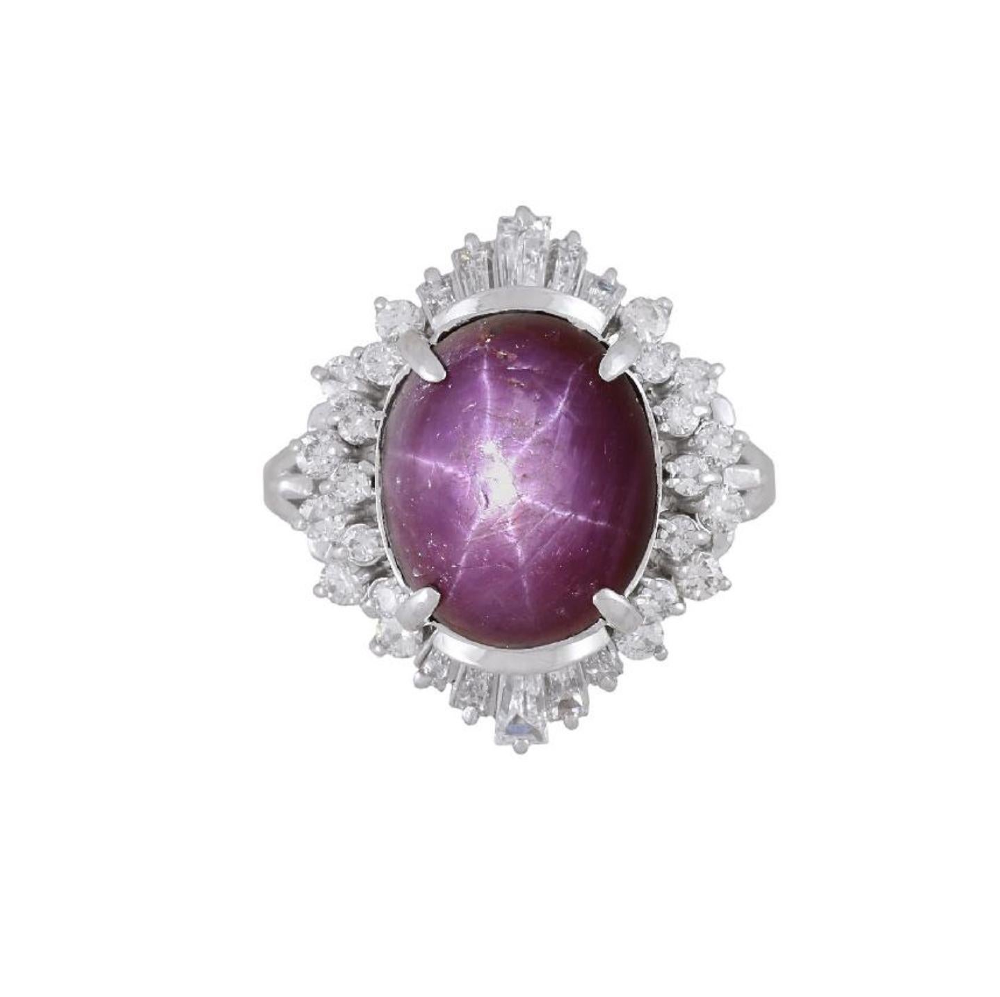 GIA Cert. 9.72 Carat No Heat Star Ruby & Diamond Platinum Cocktail Ring For Sale 3