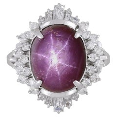 GIA Cert. 9.72 Carat No Heat Star Ruby & Diamond Platinum Cocktail Ring