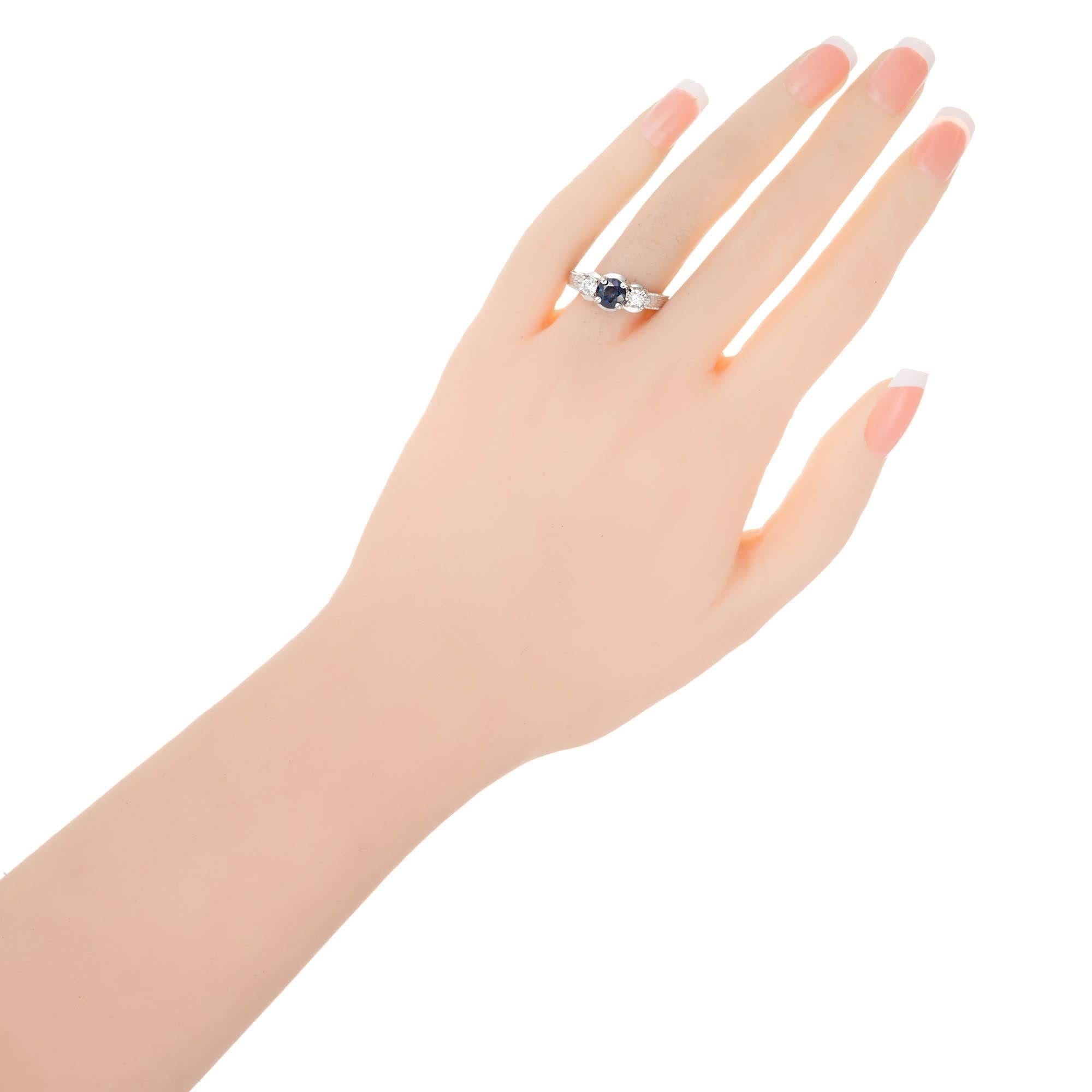 GIA Certified 1.38 Carat Blue Sapphire Diamond Gold Three-Stone Engagement Ring 1