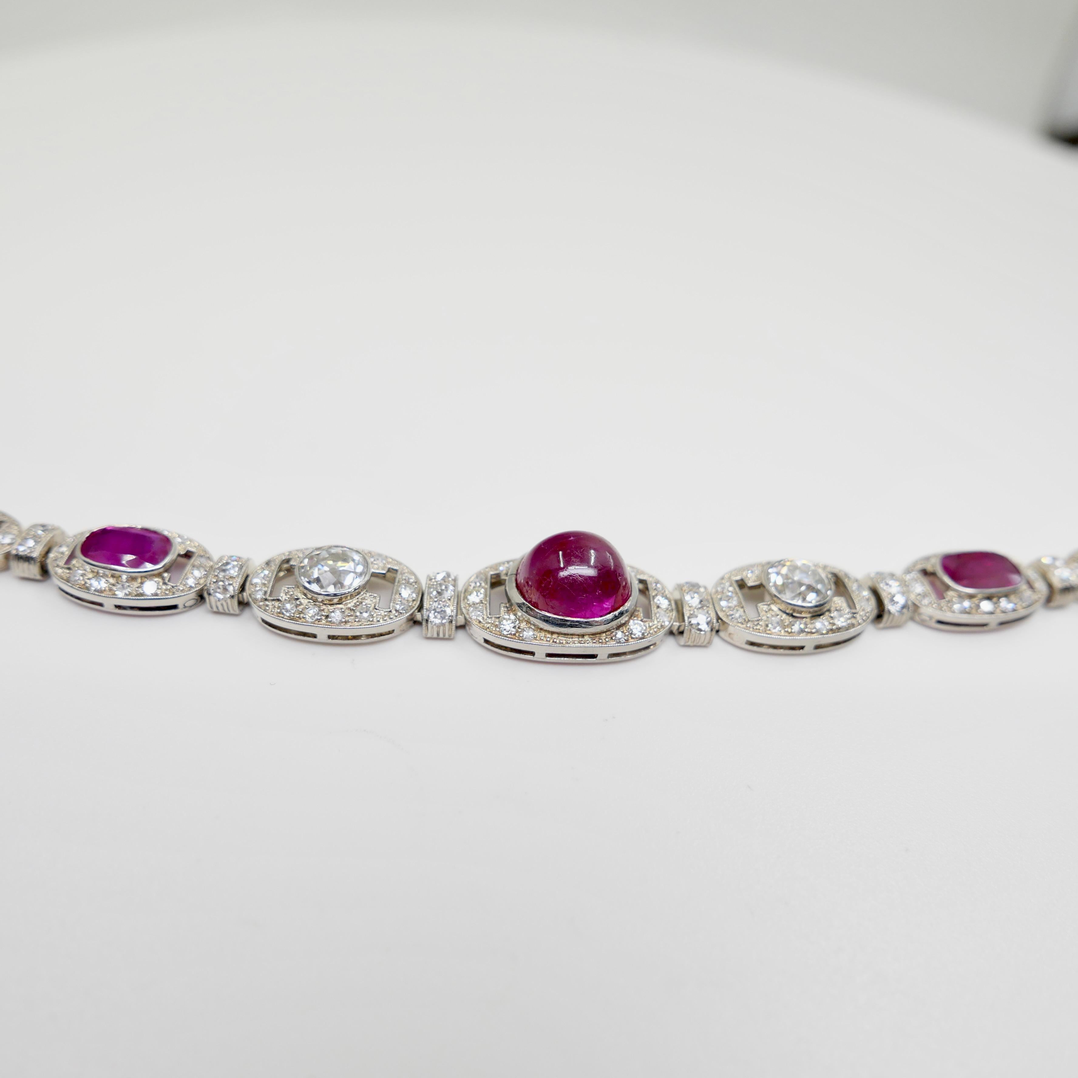 GIA Cert Burma No Heat Ruby, Old Euro Diamond Art Deco Armband. Französisches Gütesiegel im Angebot 6