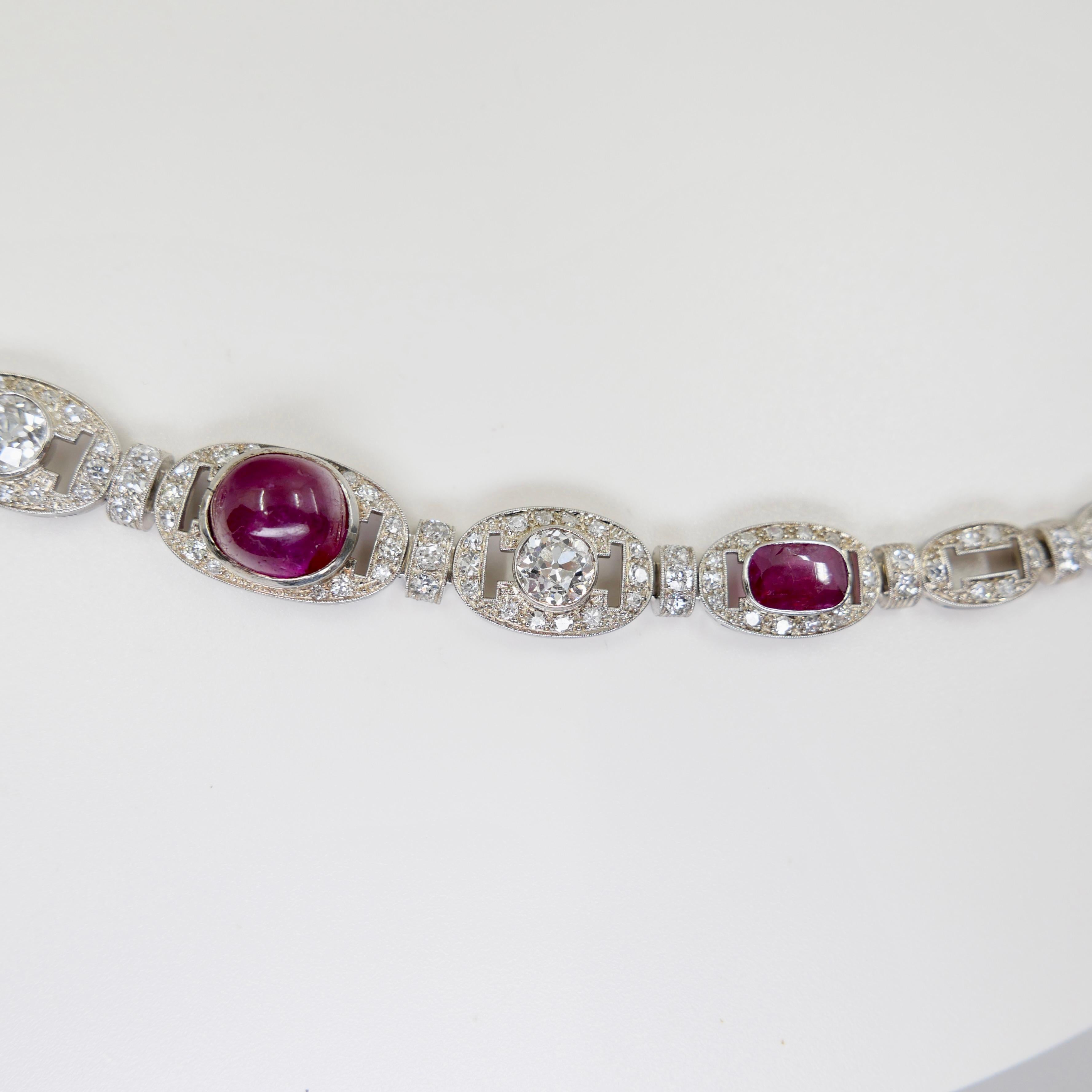 GIA Cert Burma No Heat Ruby, Old Euro Diamond Art Deco Armband. Französisches Gütesiegel im Angebot 8