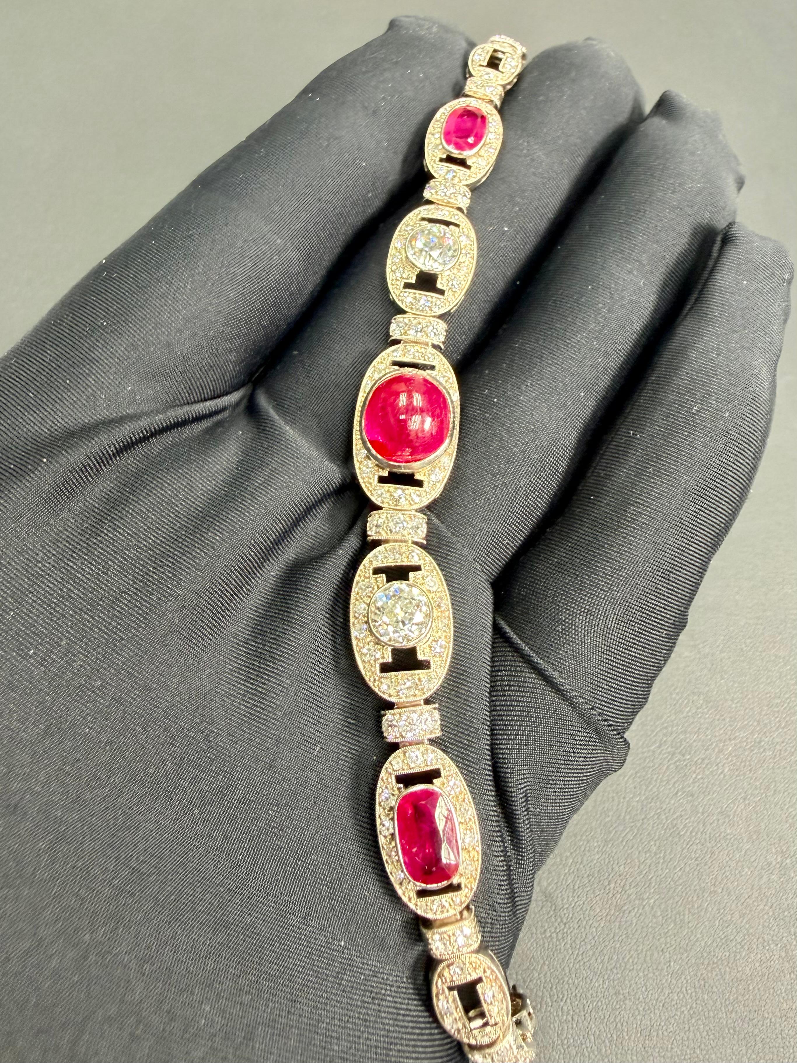 GIA Cert Burma No Heat Ruby, Old Euro Diamond Art Deco Armband. Französisches Gütesiegel im Angebot 9