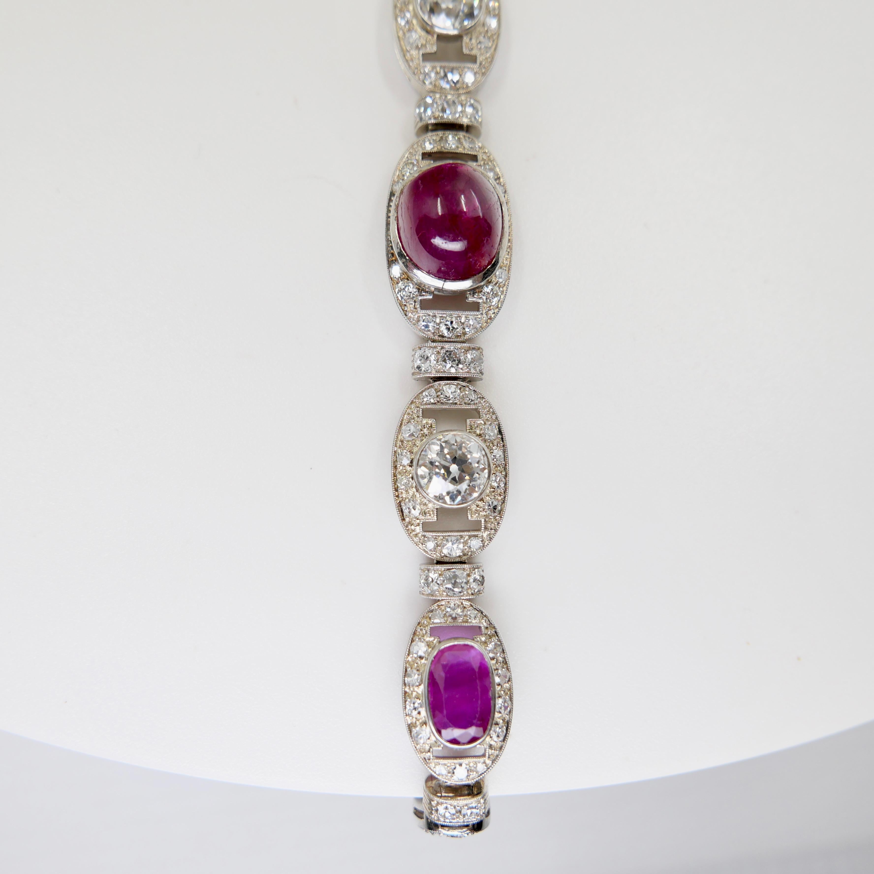 GIA Cert Burma No Heat Ruby, Old Euro Diamond Art Deco Armband. Französisches Gütesiegel im Angebot 11