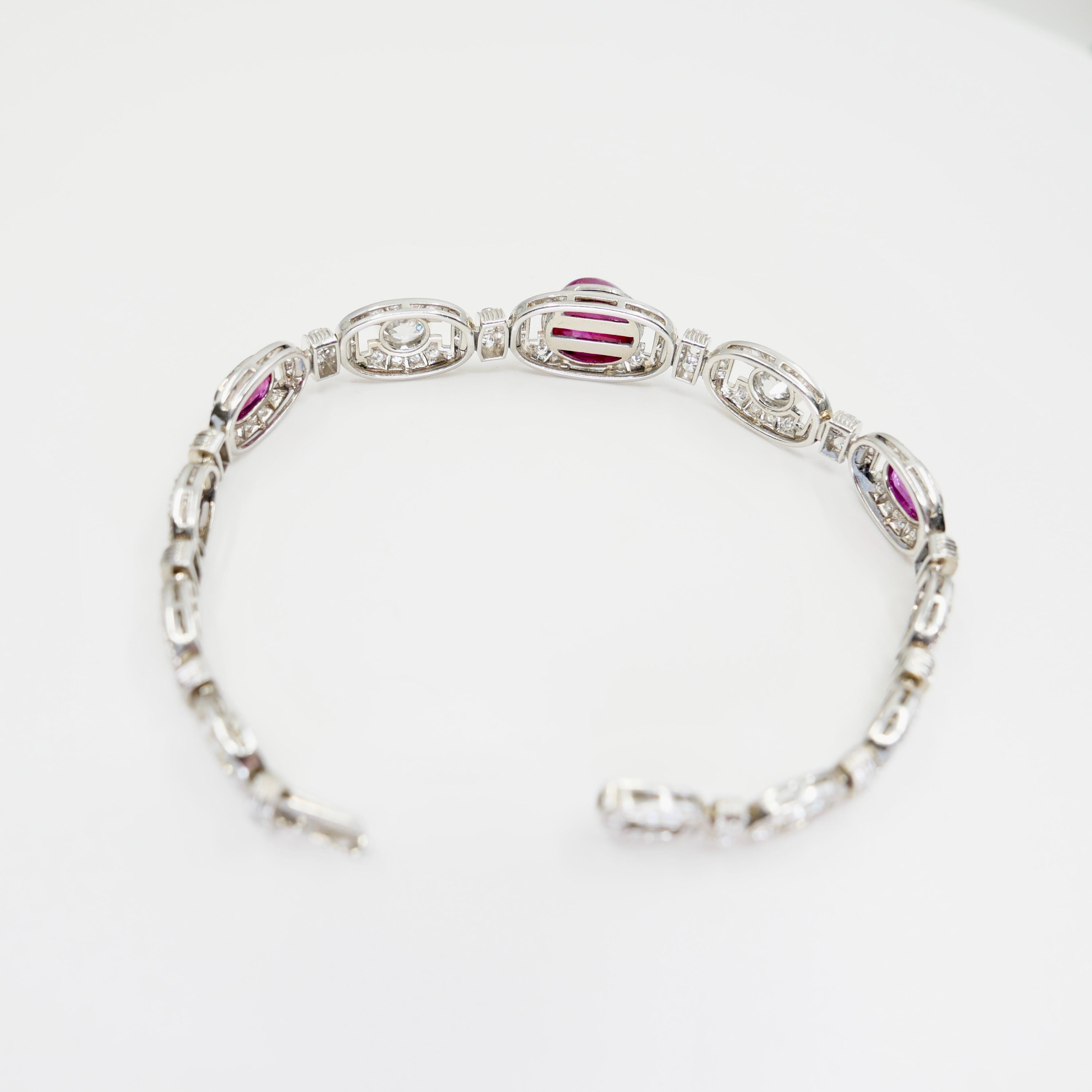 GIA Cert Burma No Heat Ruby, Old Euro Diamond Art Deco Armband. Französisches Gütesiegel im Angebot 12