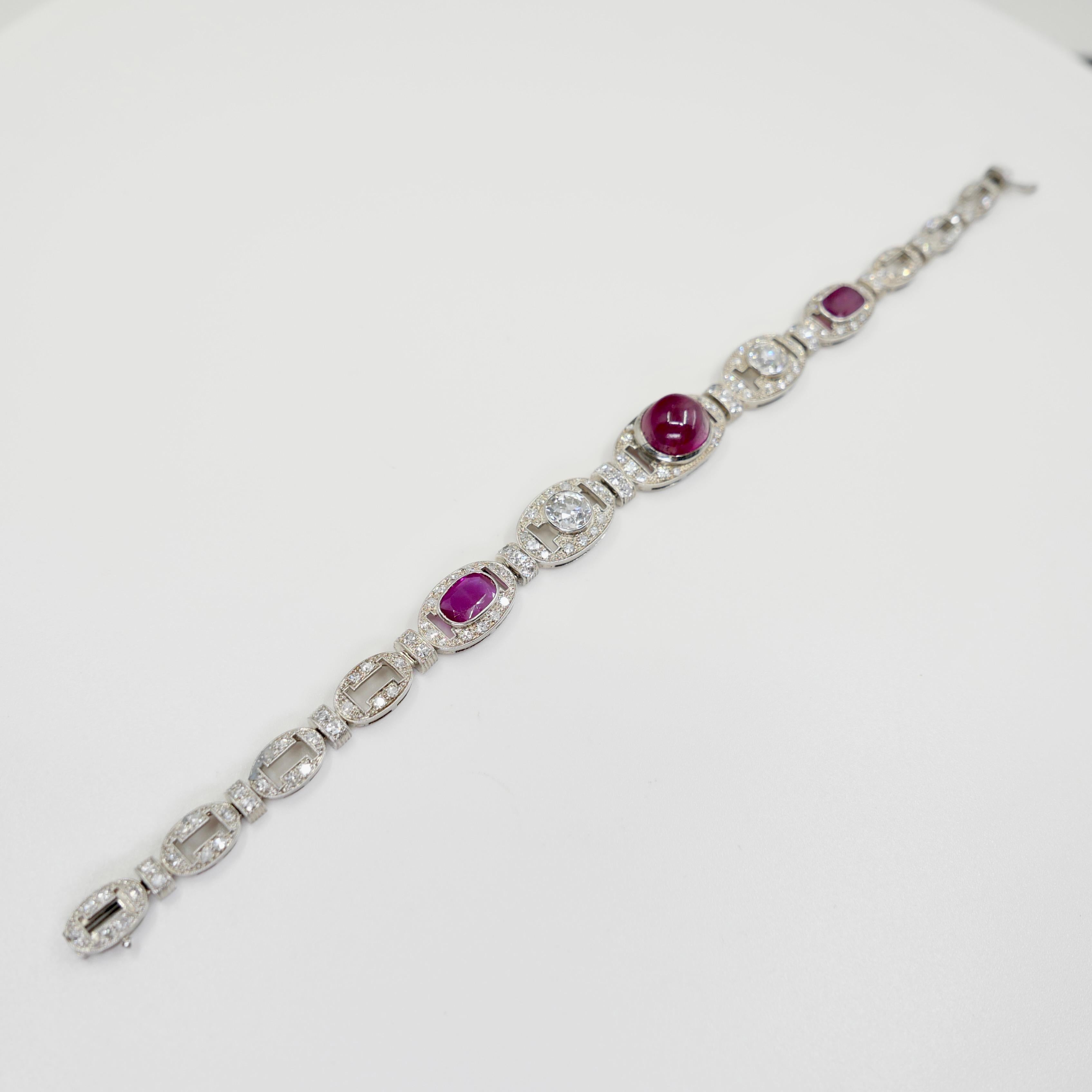 GIA Cert Burma No Heat Ruby, Old Euro Diamond Art Deco Armband. Französisches Gütesiegel im Angebot 1