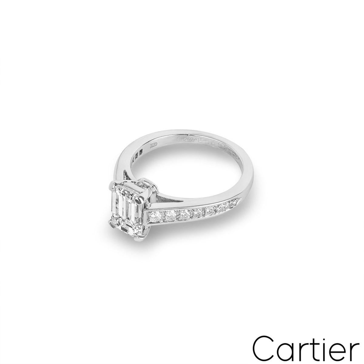 Emerald Cut GIA Cert Cartier Platinum Diamond Solitaire 1895 Ring 1.53ct E/VS1