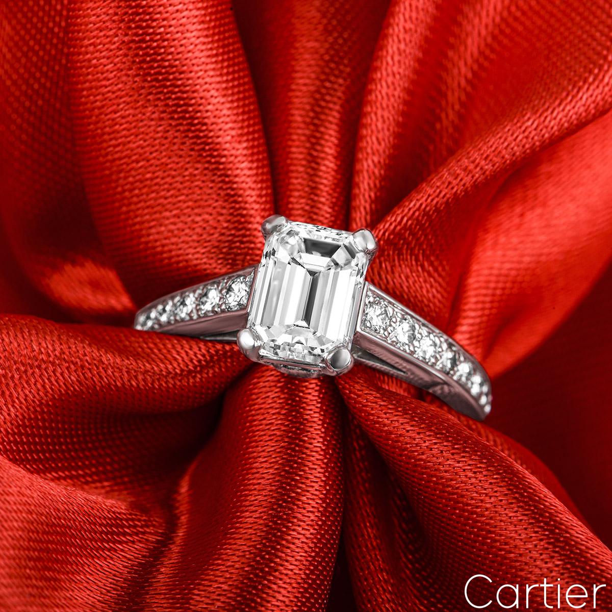 GIA Cert Cartier Platinum Diamond Solitaire 1895 Ring 1.53ct E/VS1 In Excellent Condition In London, GB