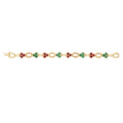 GIA Cert Fred of Paris 7.89 Ruby, Emerald, Diamond Bracelet 18 Karat Yellow Gold