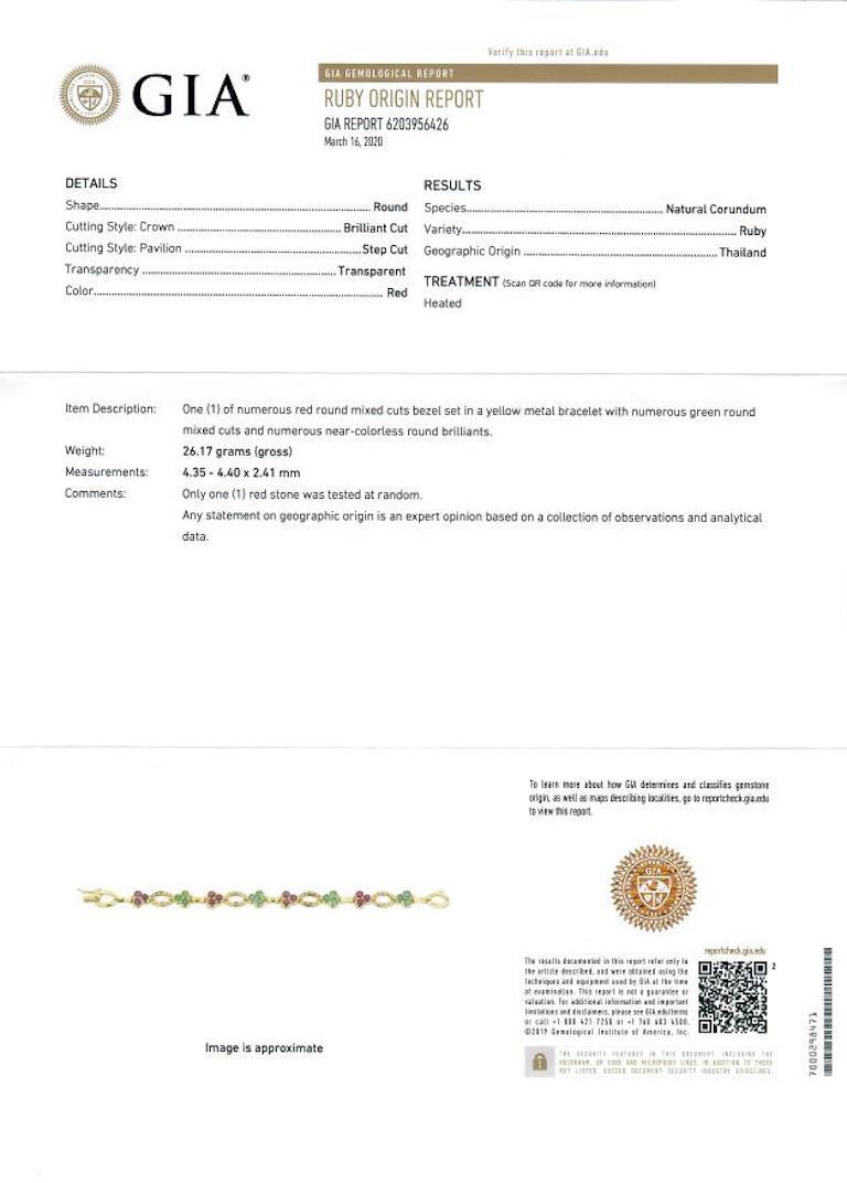 Fred of Paris Bracelet en or jaune 18 carats avec rubis, émeraudes et diamants de 7,89 carats, certifié GIA Excellent état - En vente à Charleston, SC