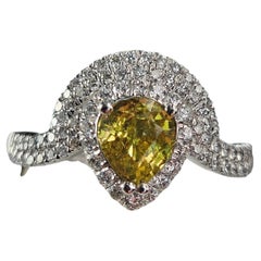 GIA Cert. Greenish Yellow Sapphire And Diamond Platinum Cocktail/Engagement Ring