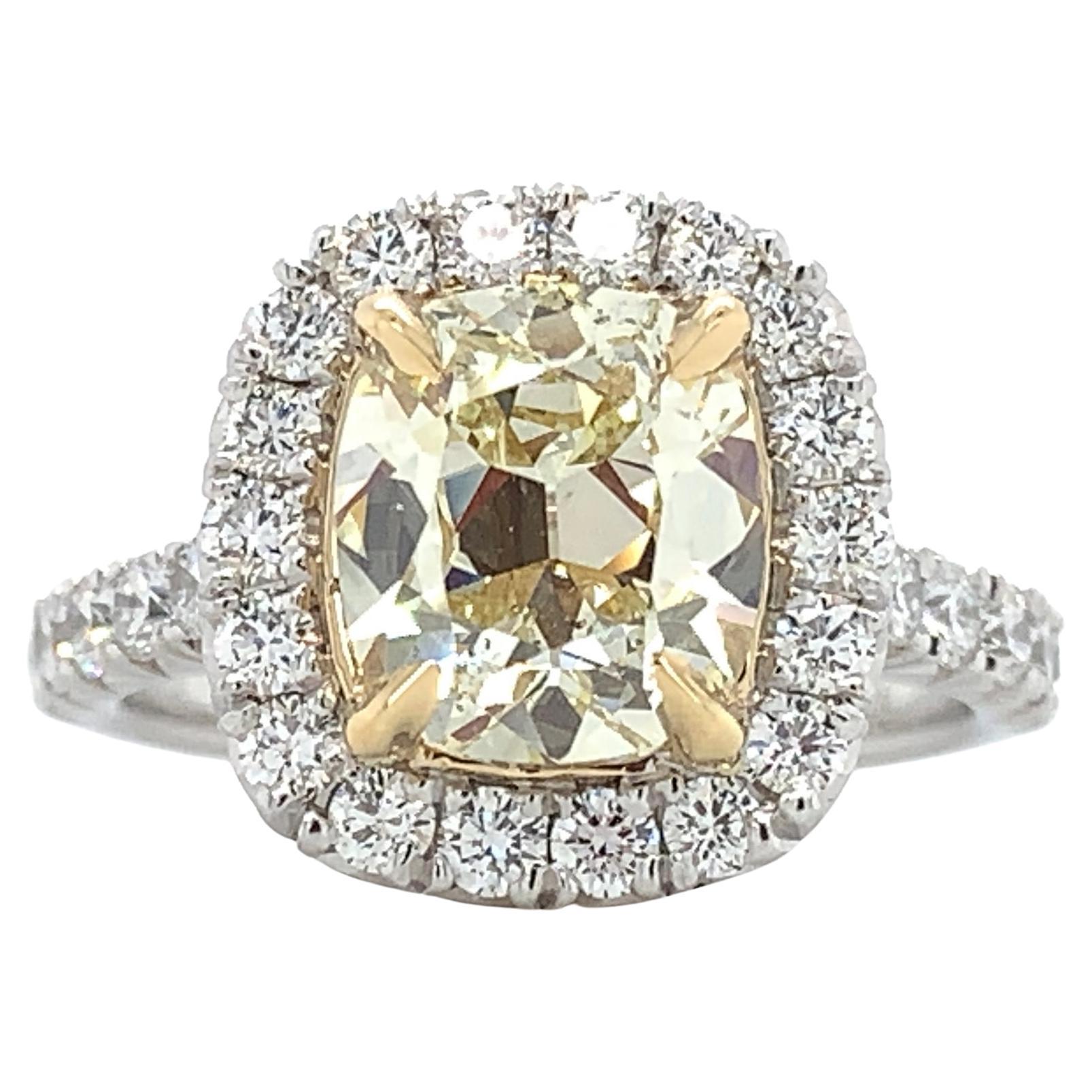 GIA Cert. Henri Daussi Canary Fancy Yellow Cushion 2.85ct T.W. Engagement Ring For Sale