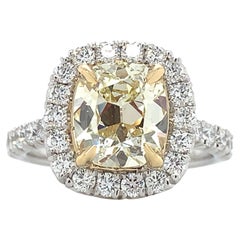 GIA Cert. Henri Daussi Canary Fancy Yellow Cushion 2.85ct T.W. Engagement Ring