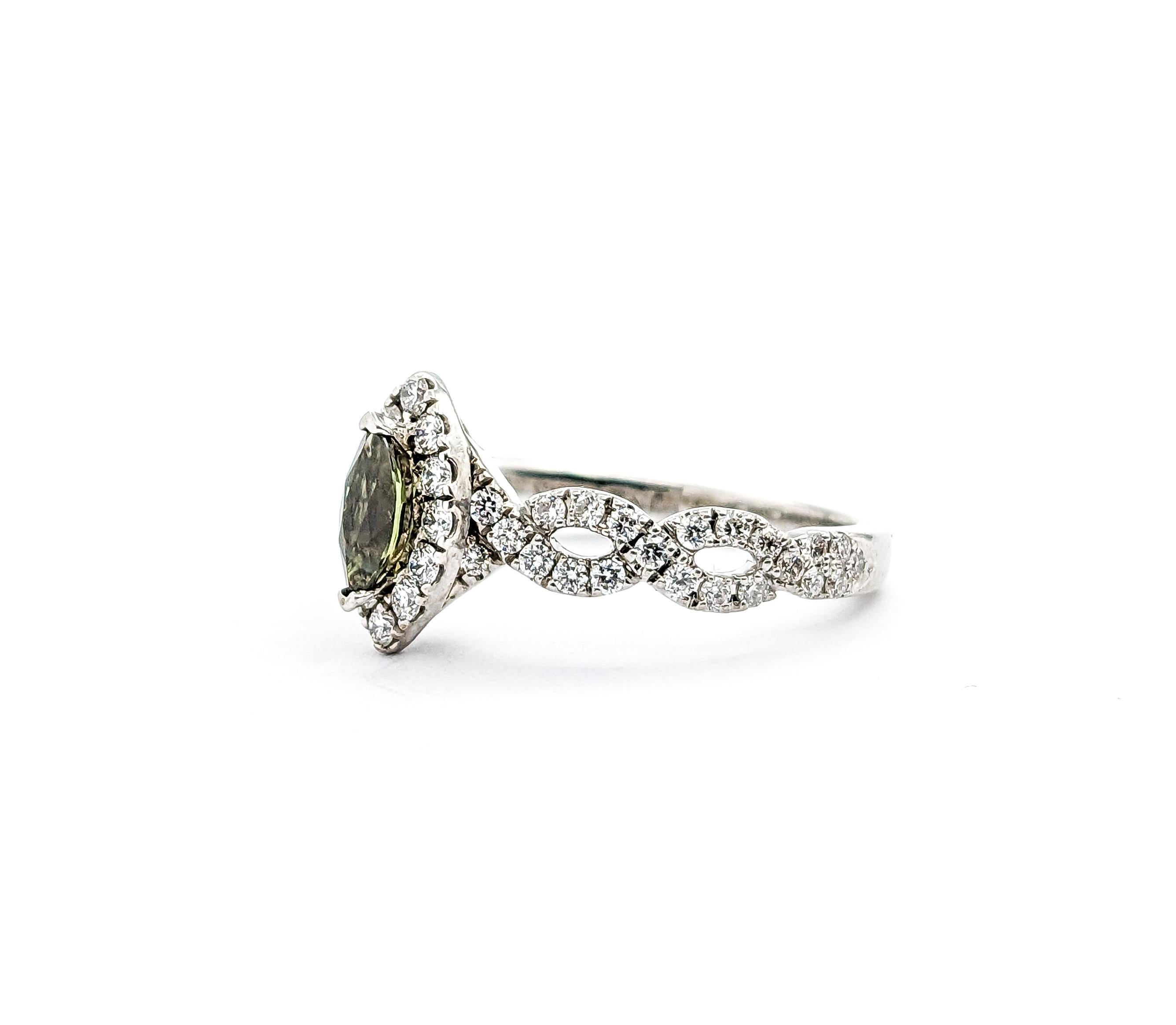 GIA Cert Natural Alexandrite & Diamond Engagement Ring In White Gold For Sale 4