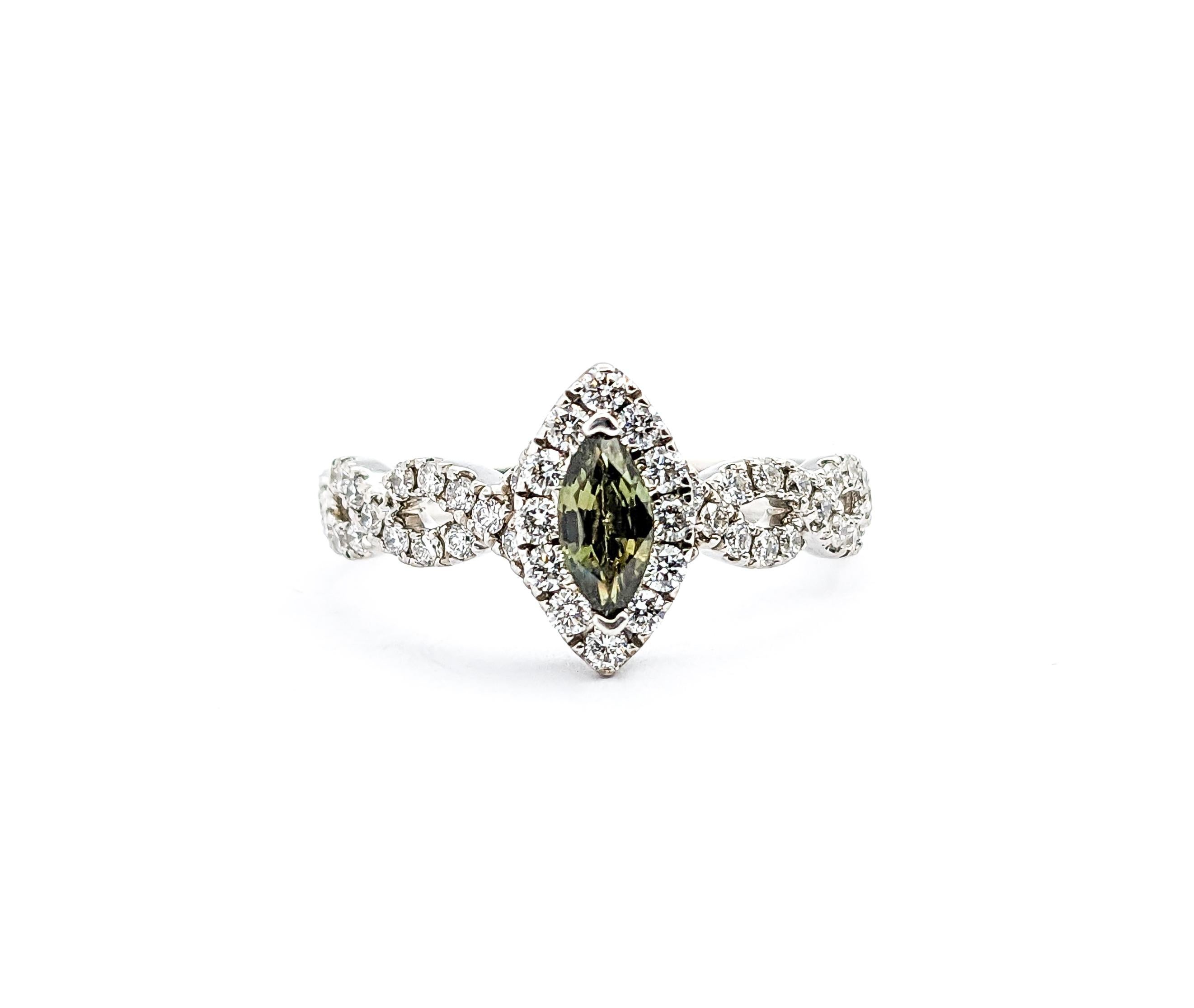 GIA Cert Natural Alexandrite & Diamond Engagement Ring In White Gold For Sale 5