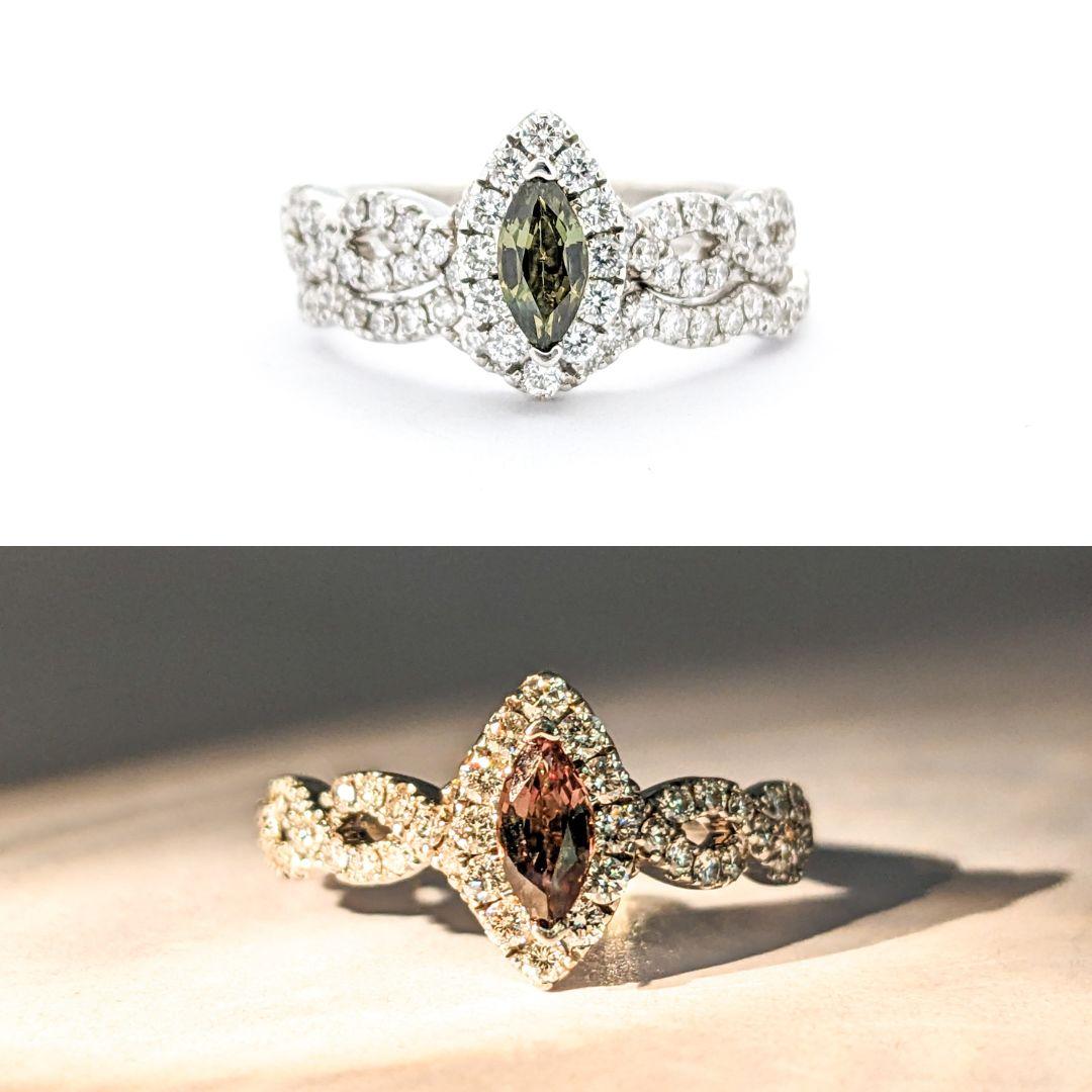 Contemporary GIA Cert Natural Alexandrite & Diamond Engagement Ring In White Gold For Sale