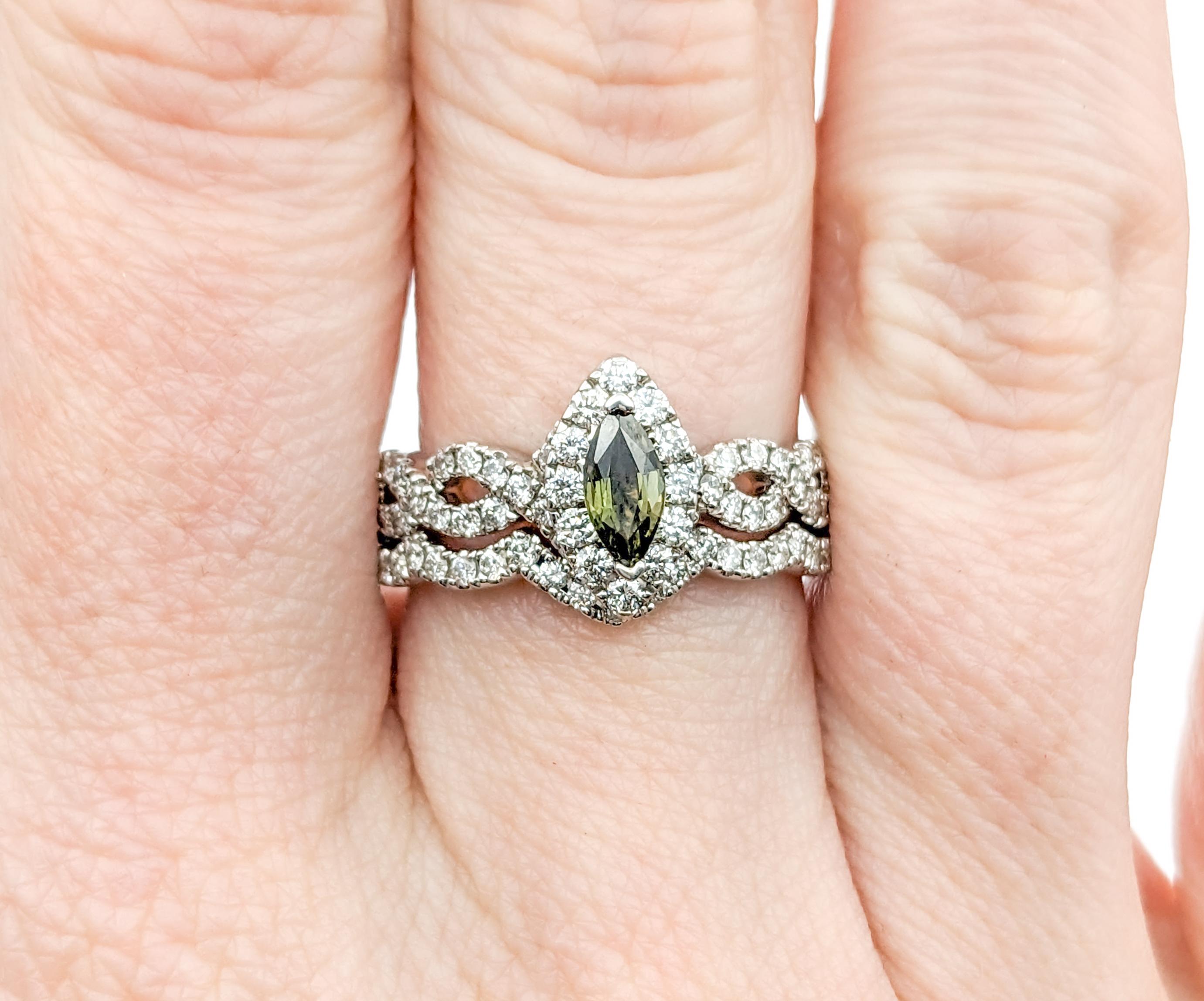GIA Cert Natural Alexandrite & Diamond Engagement Ring In White Gold For Sale 1