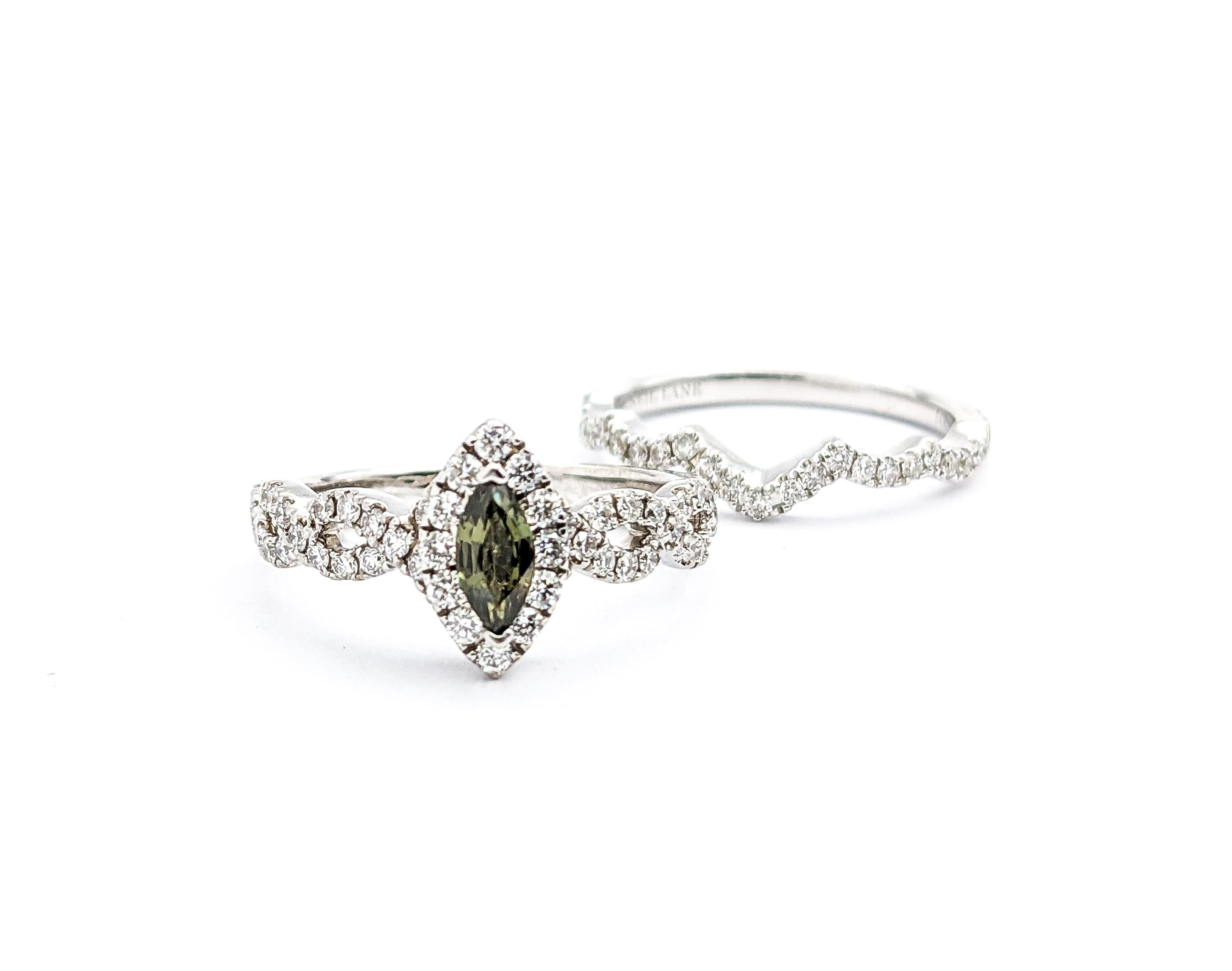 GIA Cert Natural Alexandrite & Diamond Engagement Ring In White Gold For Sale 2