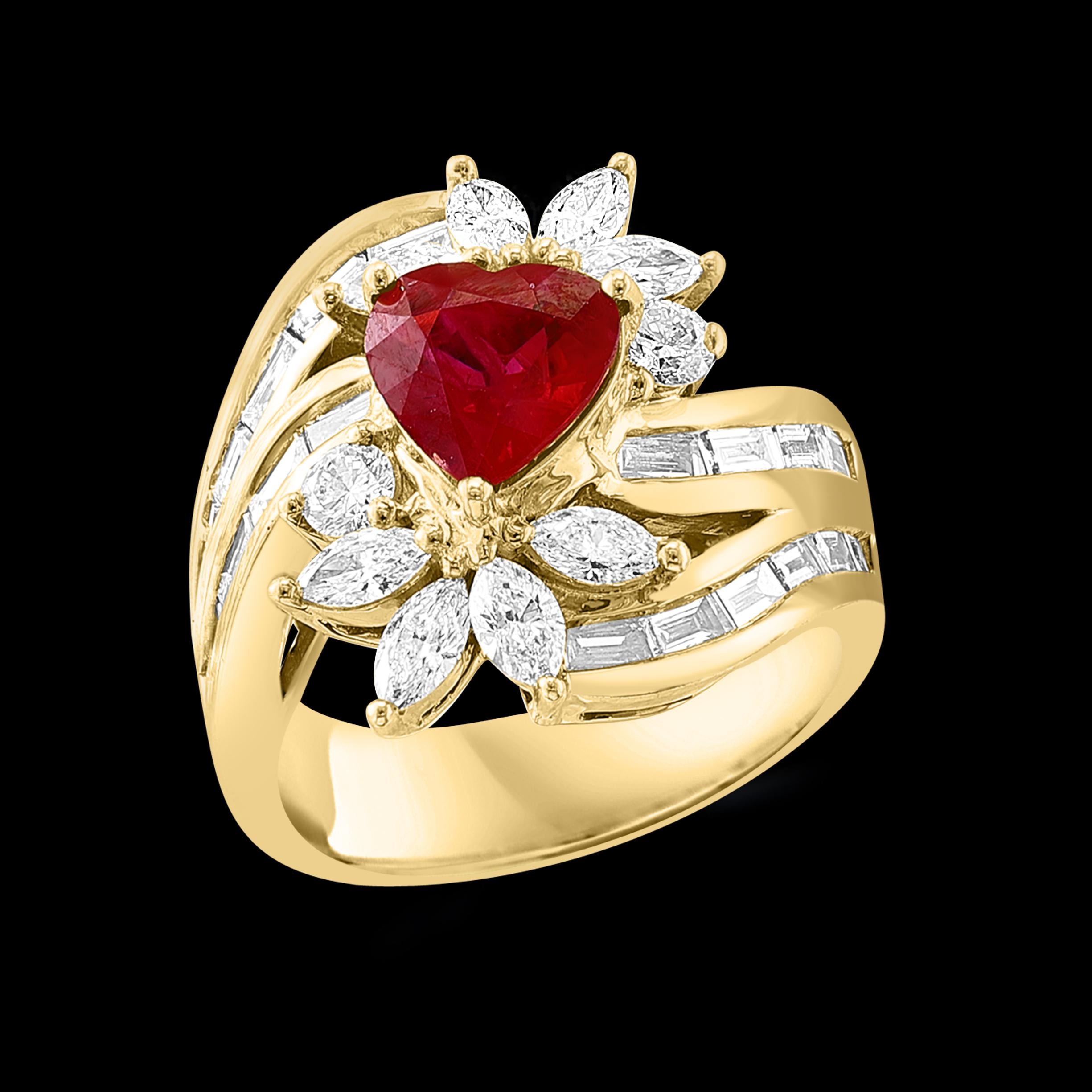GIA Cert Natural Burma Heart  Ruby & 75 Ct Diamond 4 Piece Set 18 Kt Yellow Gold 9