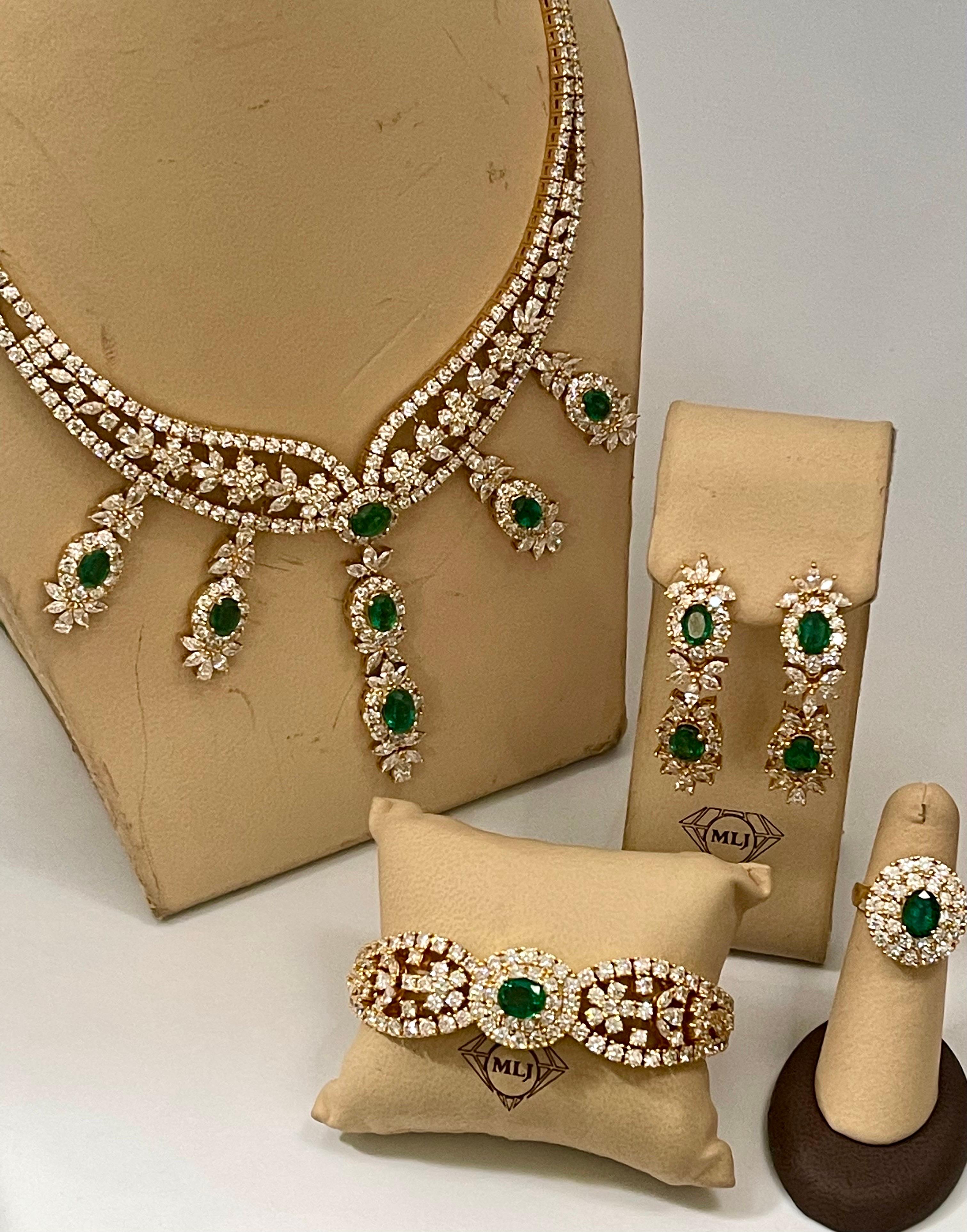 GIA Cert Natural Zambian Emerald & 95 Ct Diamond 4 Piece Set 18 Kt Yellow Gold For Sale 4