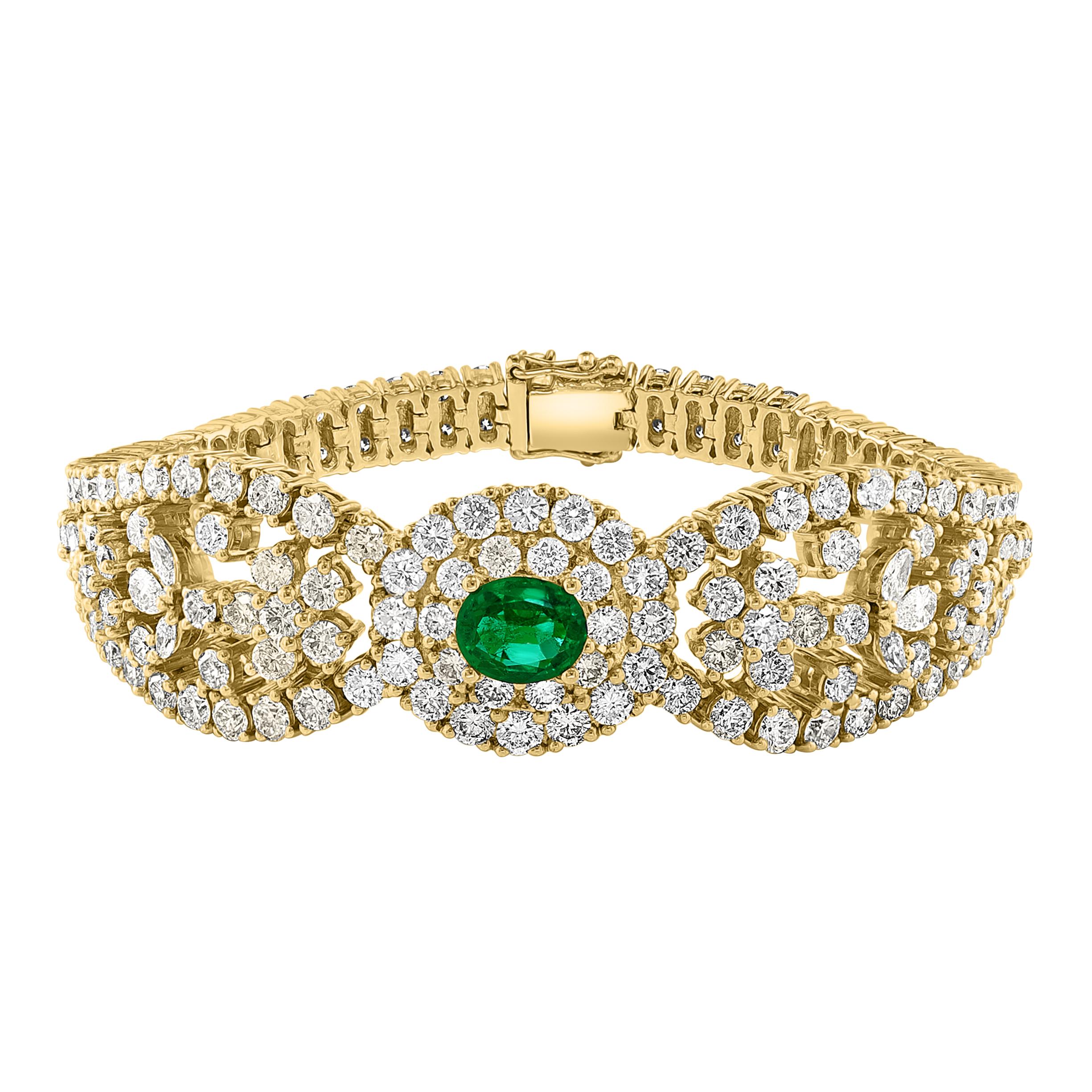 GIA Cert Natural Zambian Emerald & 95 Ct Diamond 4 Piece Set 18 Kt Yellow Gold For Sale 5