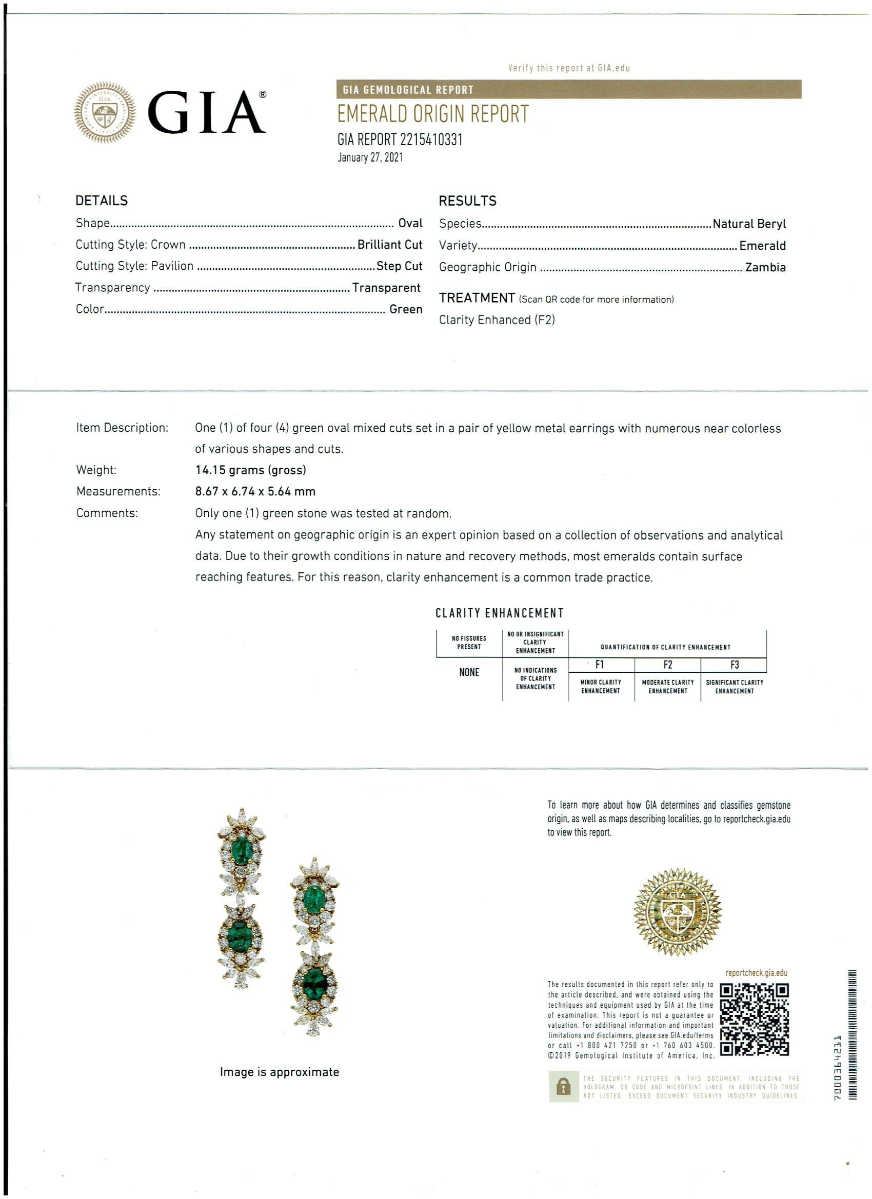 Ensemble de 4 pièces en or jaune 18 carats serties d'émeraudes naturelles de Zambie et de 95 carats certifiées GIA en vente 9