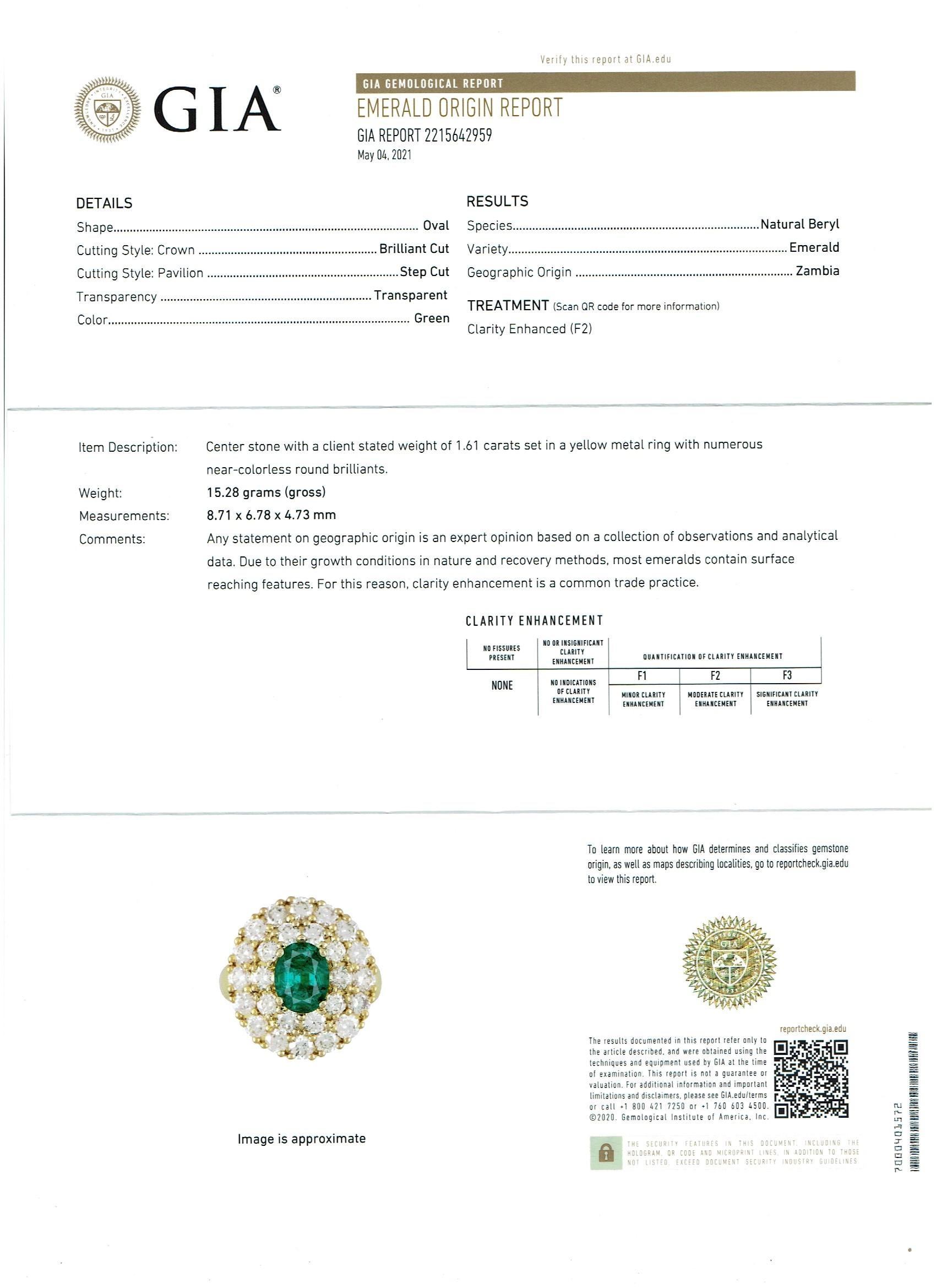 GIA Cert Natural Zambian Emerald & 95 Ct Diamond 4 Piece Set 18 Kt Yellow Gold For Sale 8