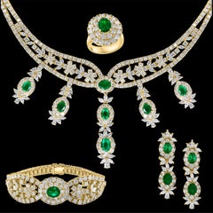 GIA Cert Natural Zambian Emerald & 95 Ct Diamond 4 Piece Set 18 Kt Yellow Gold