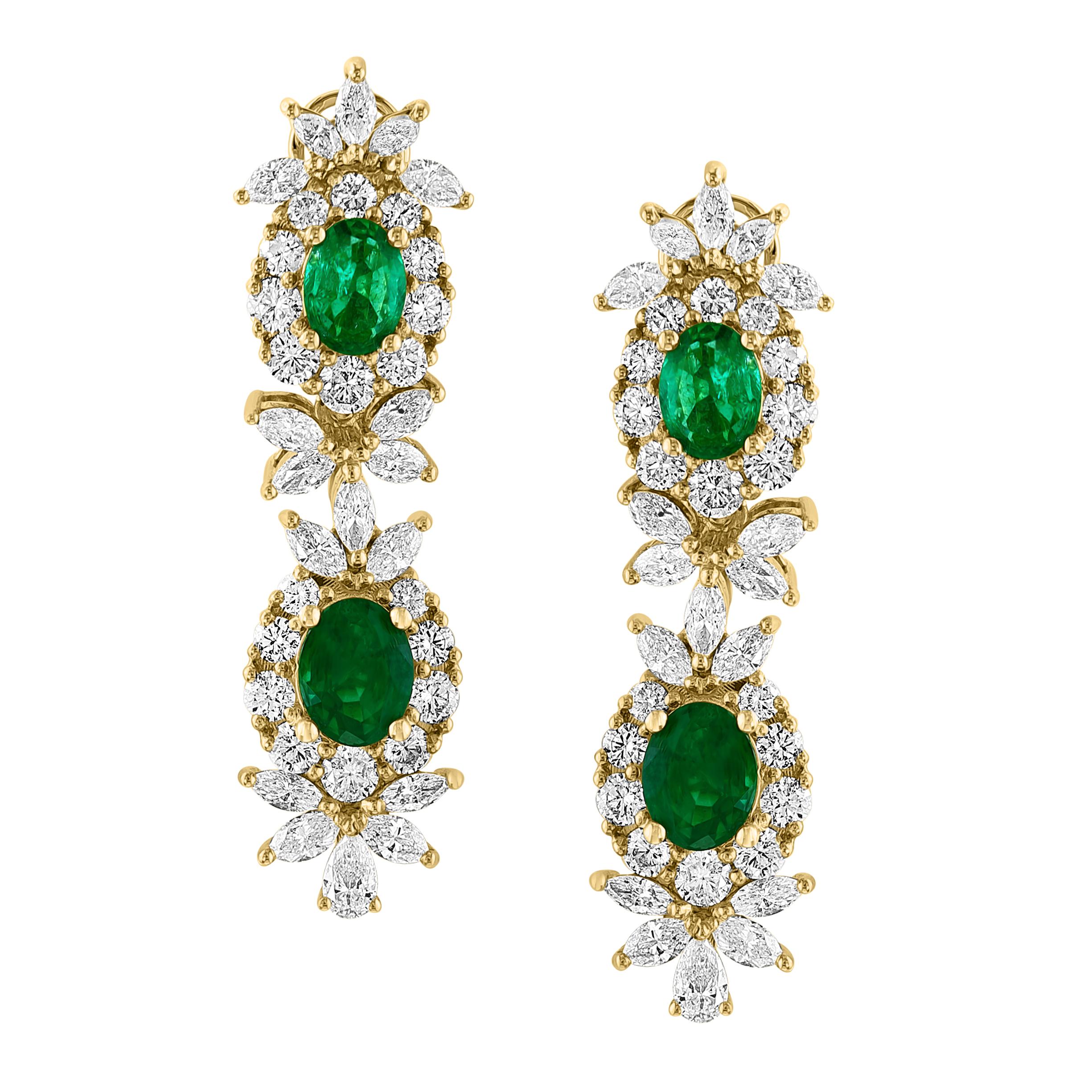 Oval Cut GIA Cert Natural Zambian Emerald & 95 Ct Diamond 4 Piece Set 18 Kt Yellow Gold For Sale