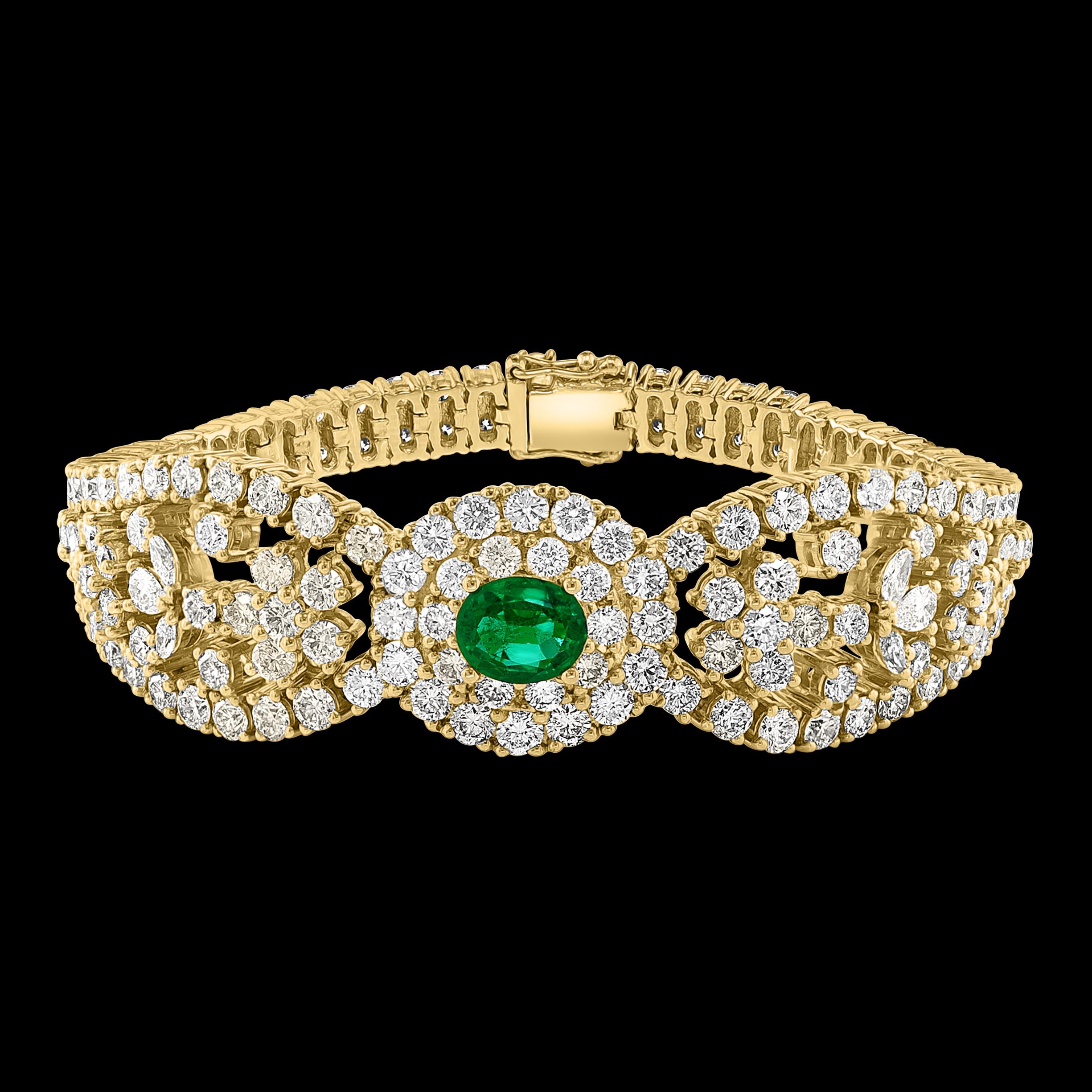 GIA Cert Natural Zambian Emerald & 95 Ct Diamond 4 Piece Set 18 Kt Yellow Gold In Excellent Condition For Sale In New York, NY