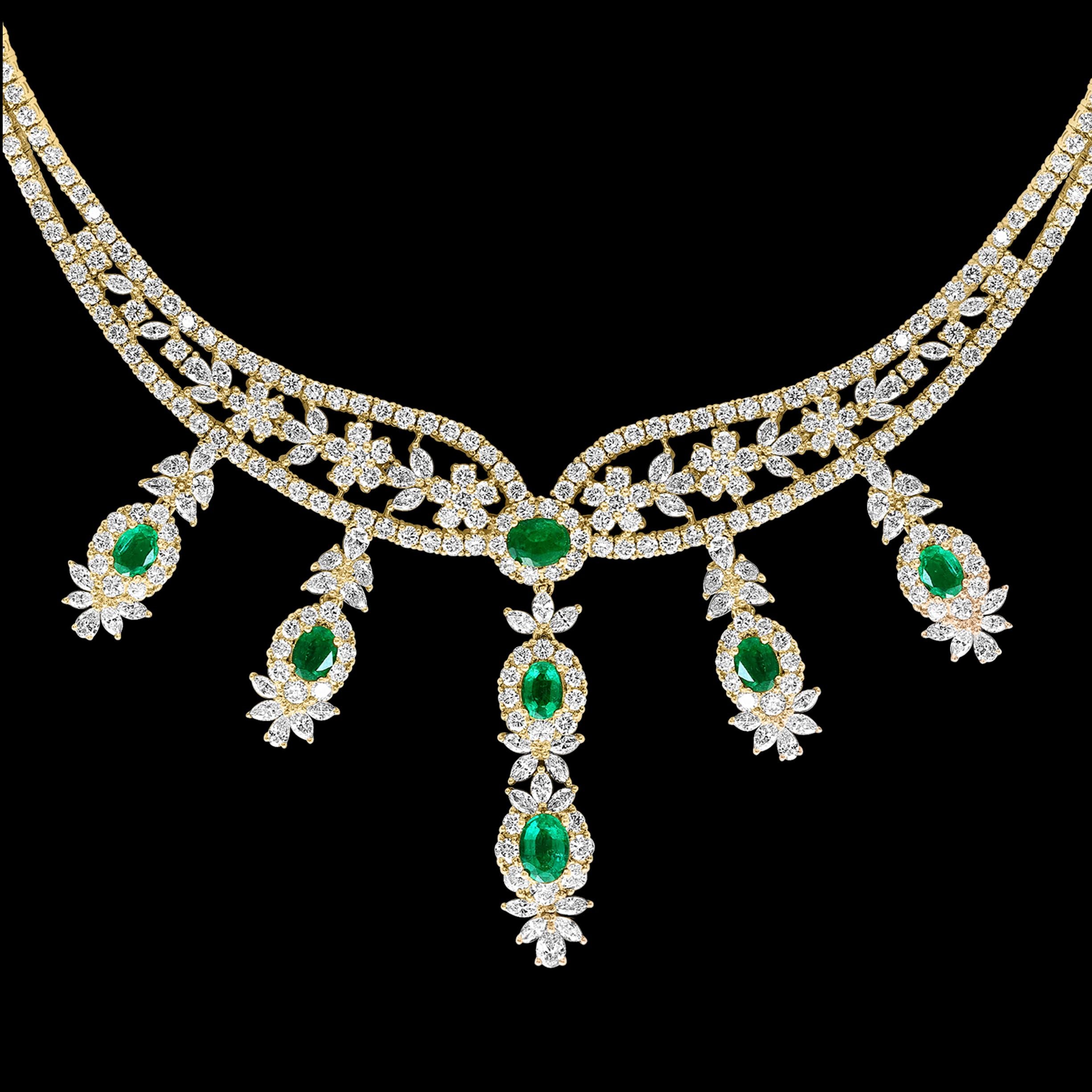 Women's GIA Cert Natural Zambian Emerald & 95 Ct Diamond 4 Piece Set 18 Kt Yellow Gold For Sale