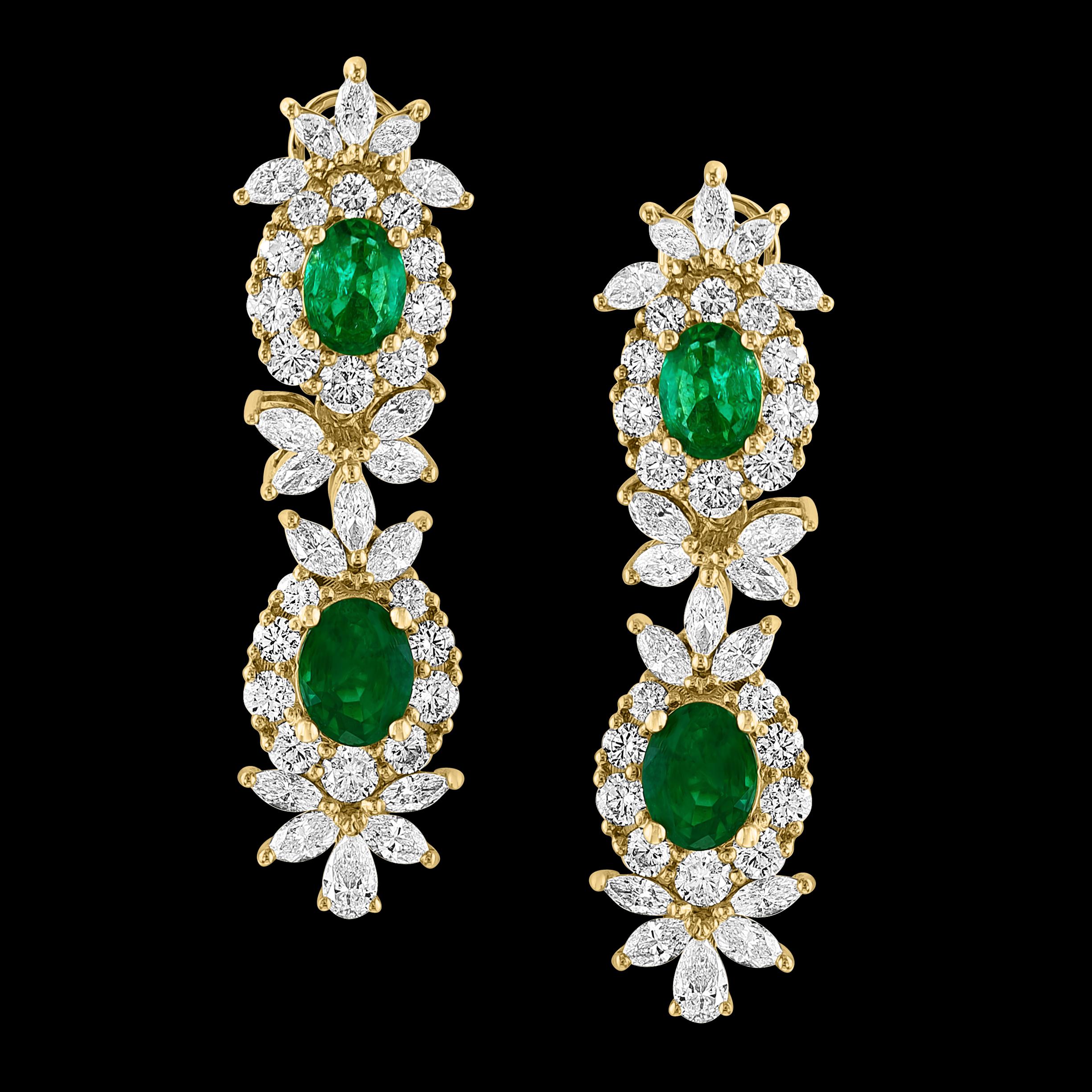 GIA Cert Natural Zambian Emerald & 95 Ct Diamond 4 Piece Set 18 Kt Yellow Gold For Sale 2